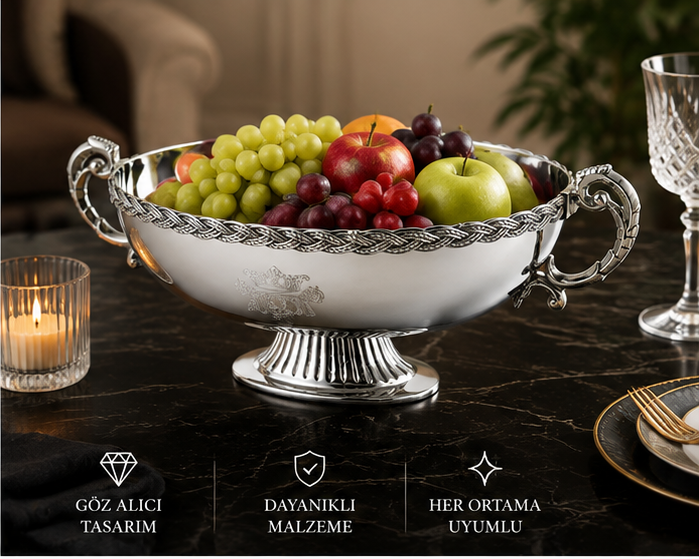 Black Pearl Gümüş Halat Desenli Kulplu Sunumluk