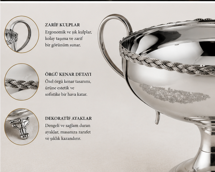 Black Pearl Gümüş Halat Desenli Kulplu Kase