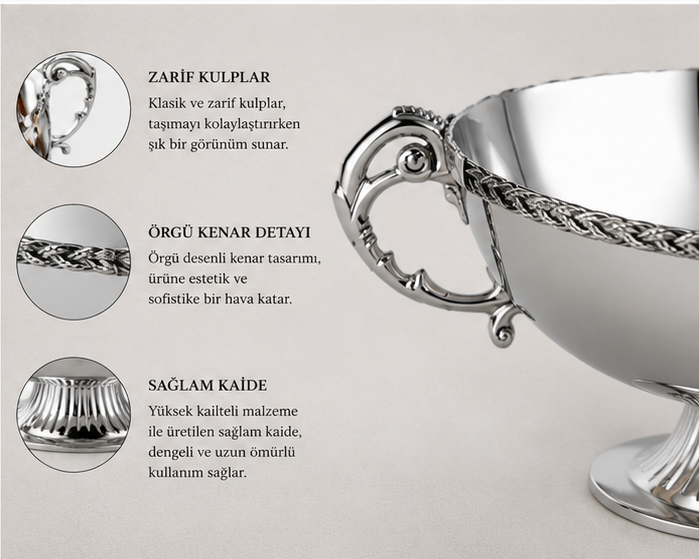 Black Pearl Gümüş Halat Desenli Kulplu Sunumluk (Büyük)