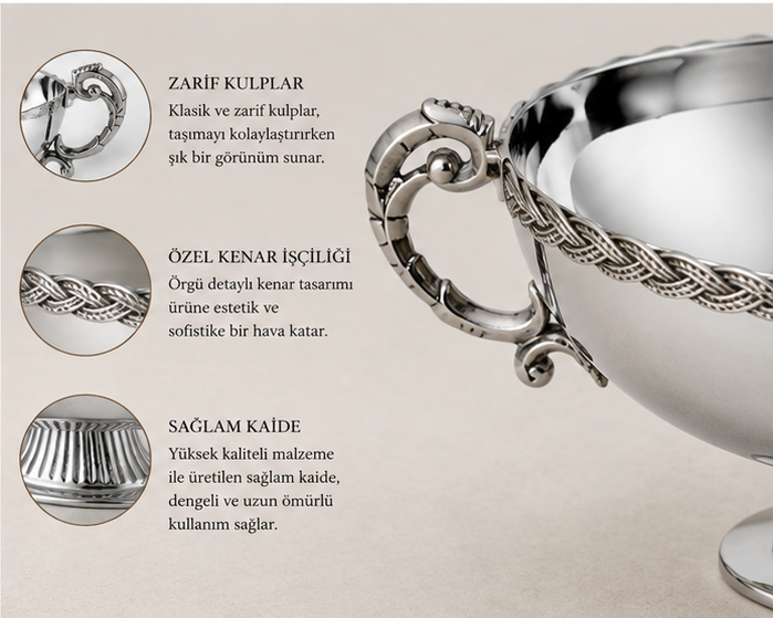 Black Pearl Gümüş Halat Desenli Kulplu Sunumluk