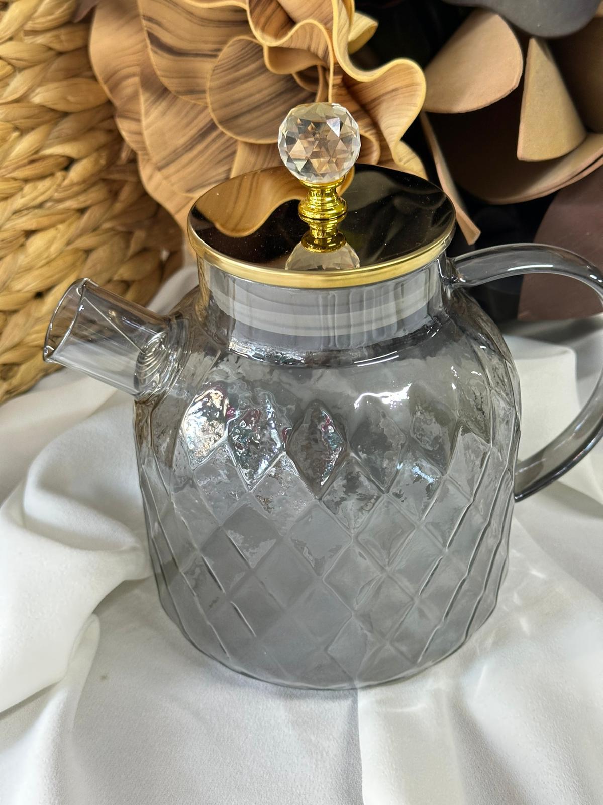 Borosilikat Cam Çay Potu-Füme