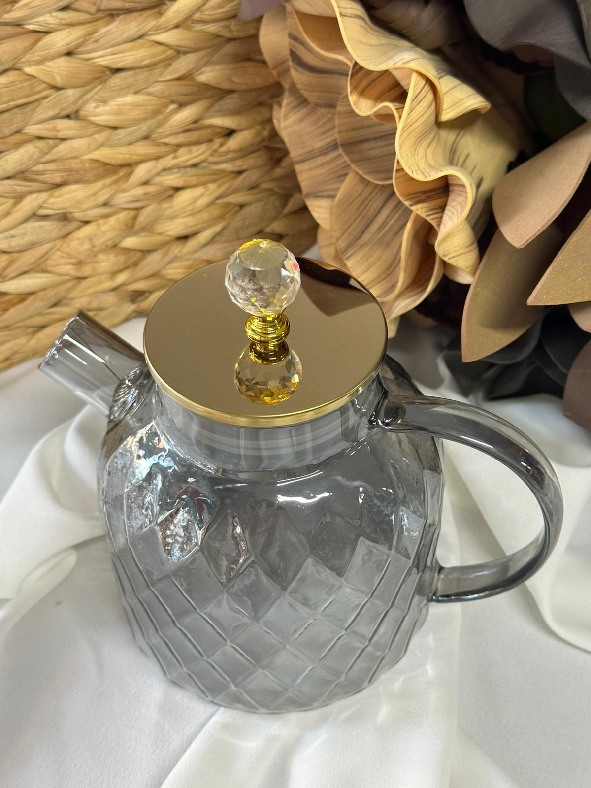 Borosilikat Cam Çay Potu-Füme