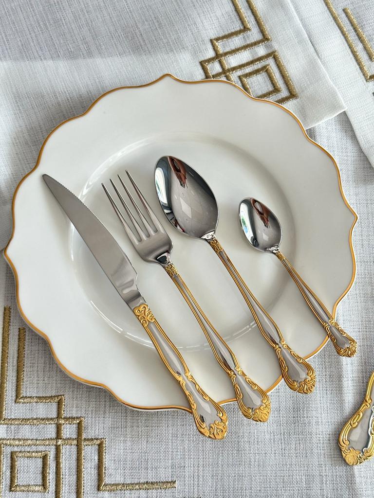 Elegant 42 Parça 6 Kişilik Dekorlu Altın Çatal Kaşık Bıçak Seti
