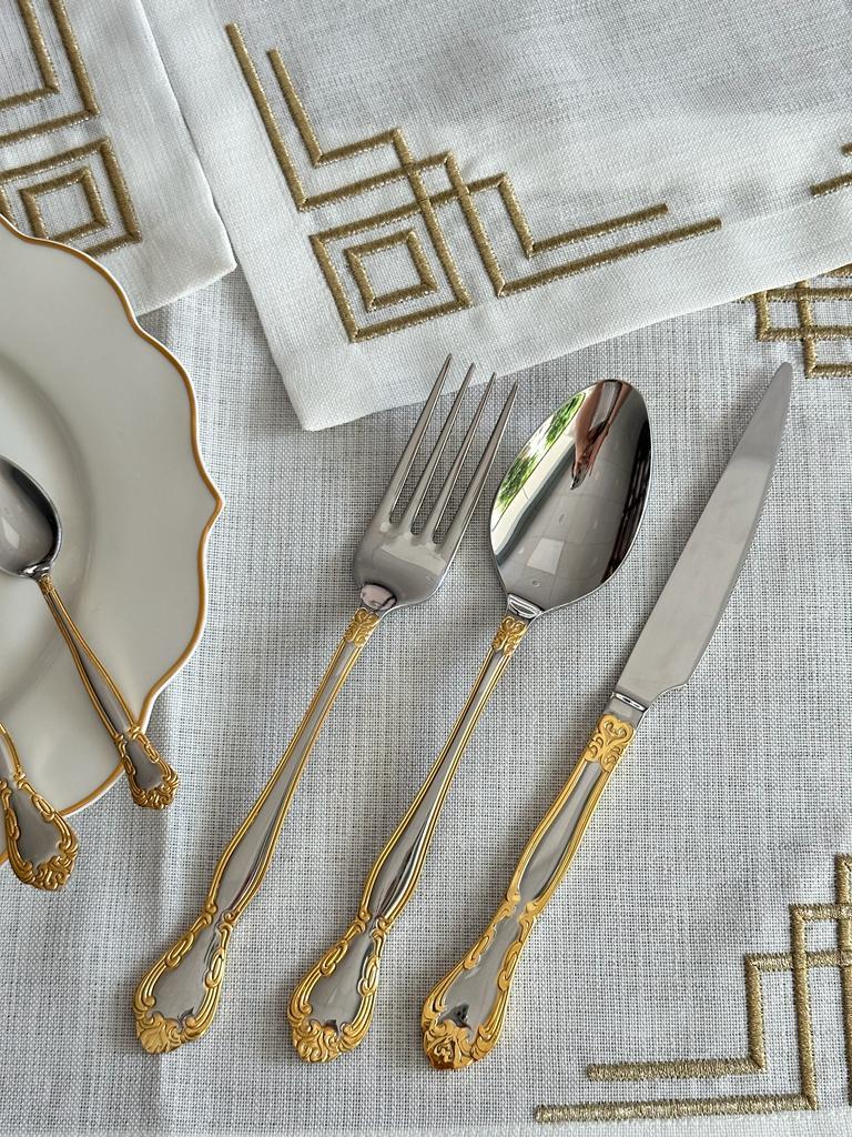 Elegant 42 Parça 6 Kişilik Dekorlu Altın Çatal Kaşık Bıçak Seti