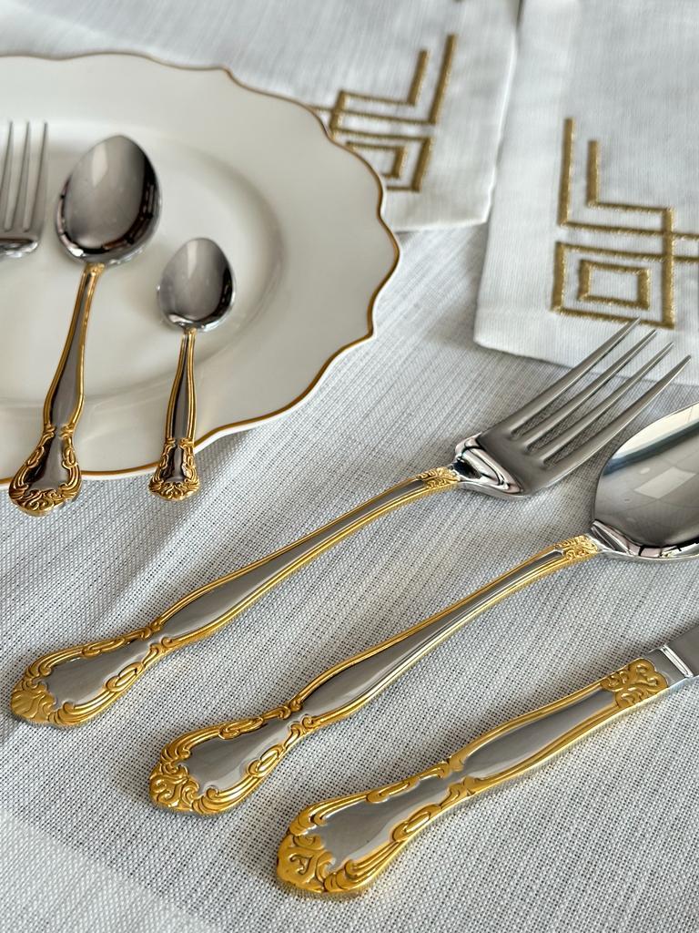 Elegant 42 Parça 6 Kişilik Dekorlu Altın Çatal Kaşık Bıçak Seti