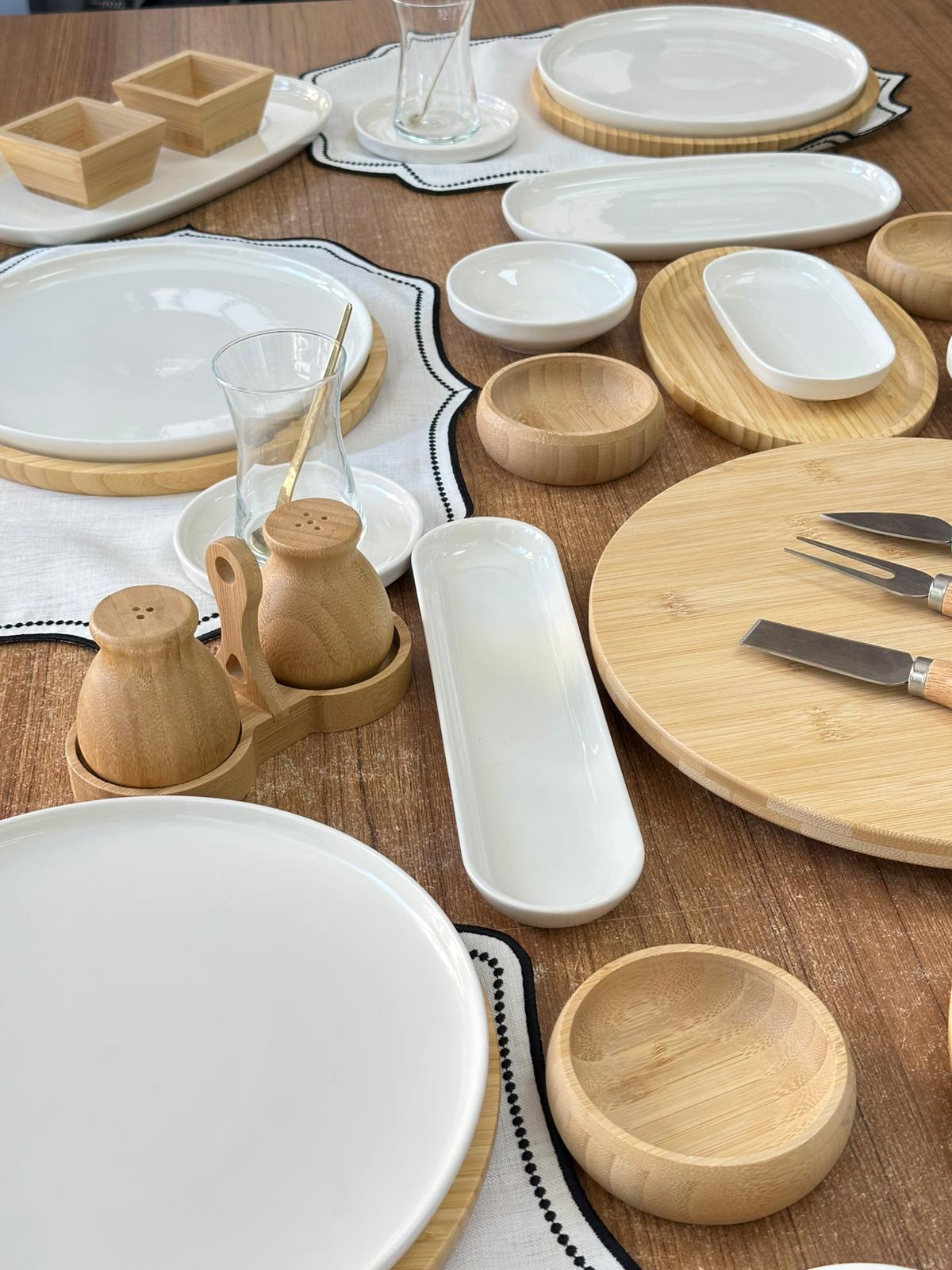 Kahvaltı Takımı 64 Parça 6 Kişilik Bambu&Porselen