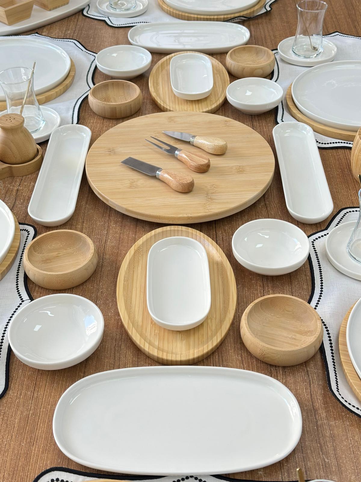 Kahvaltı Takımı 64 Parça 6 Kişilik Bambu&Porselen