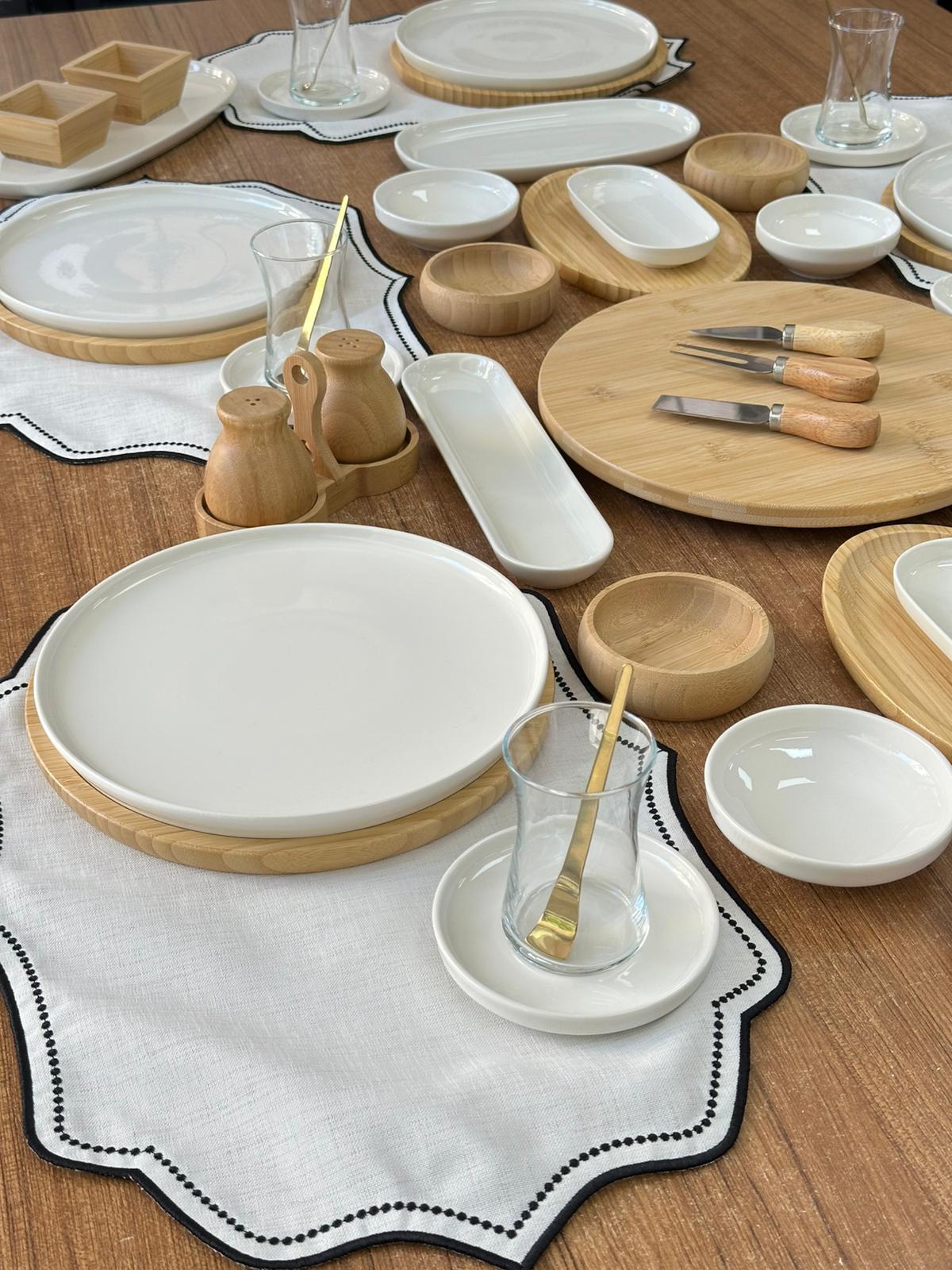 Kahvaltı Takımı 64 Parça 6 Kişilik Bambu&Porselen
