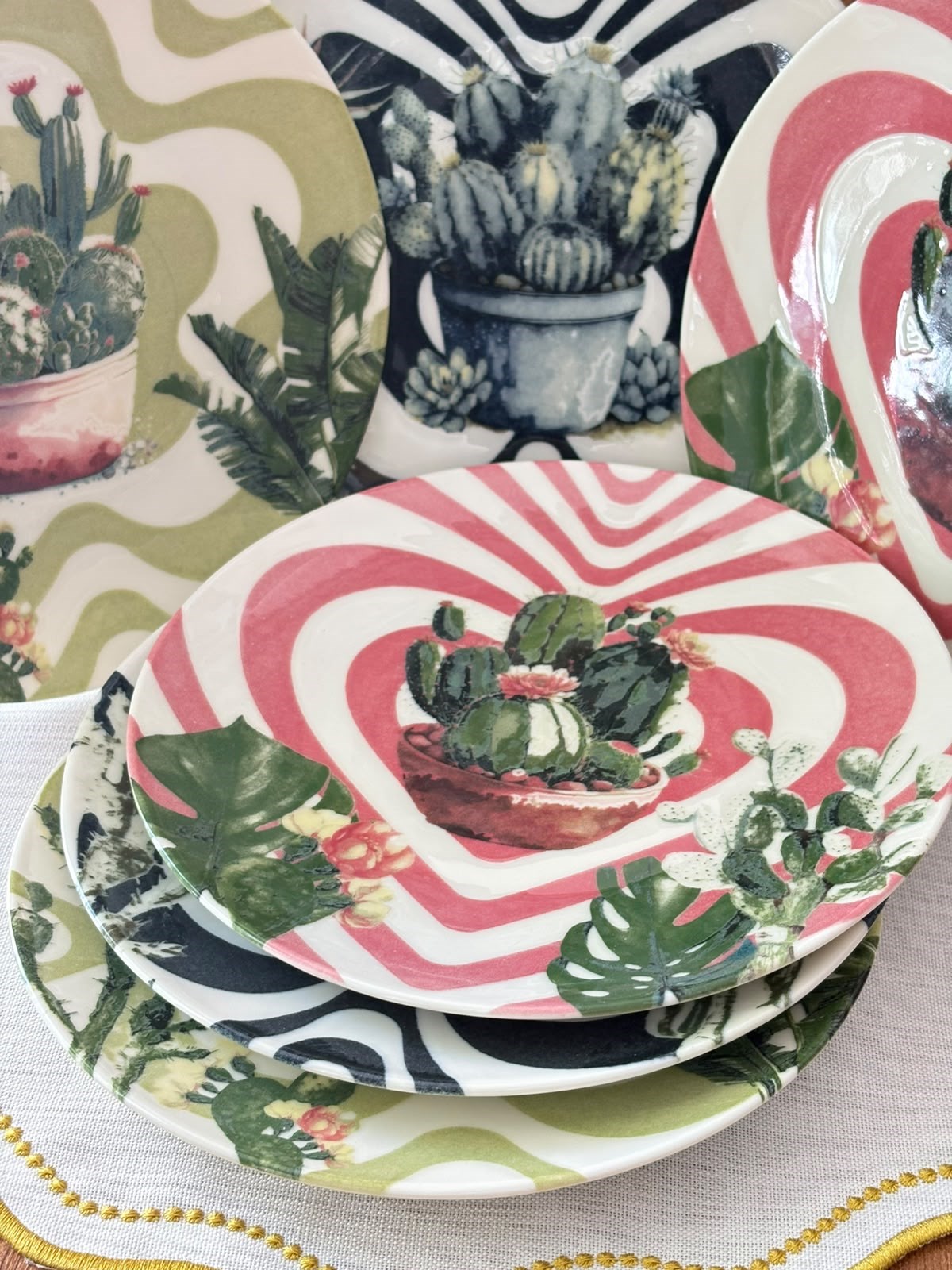 Kaktüs 6'lı 20 cm Porselen Pasta Tabağı