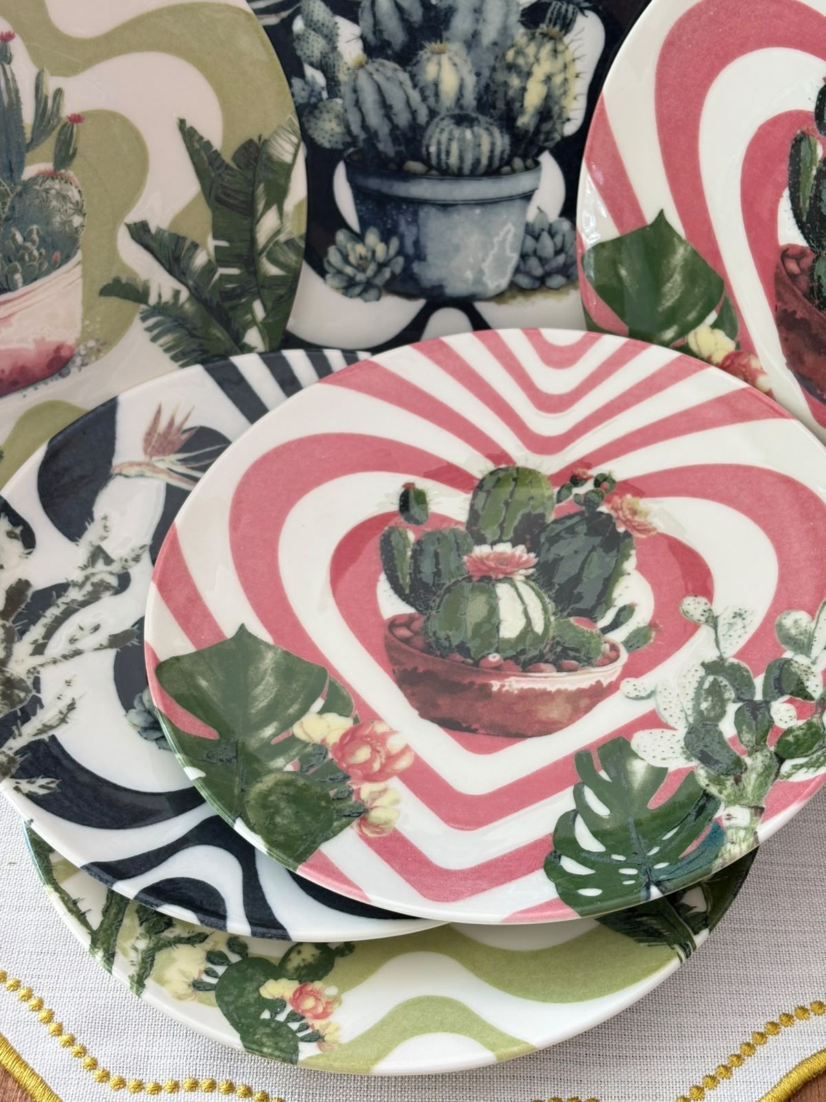 Kaktüs 6'lı 20 cm Porselen Pasta Tabağı
