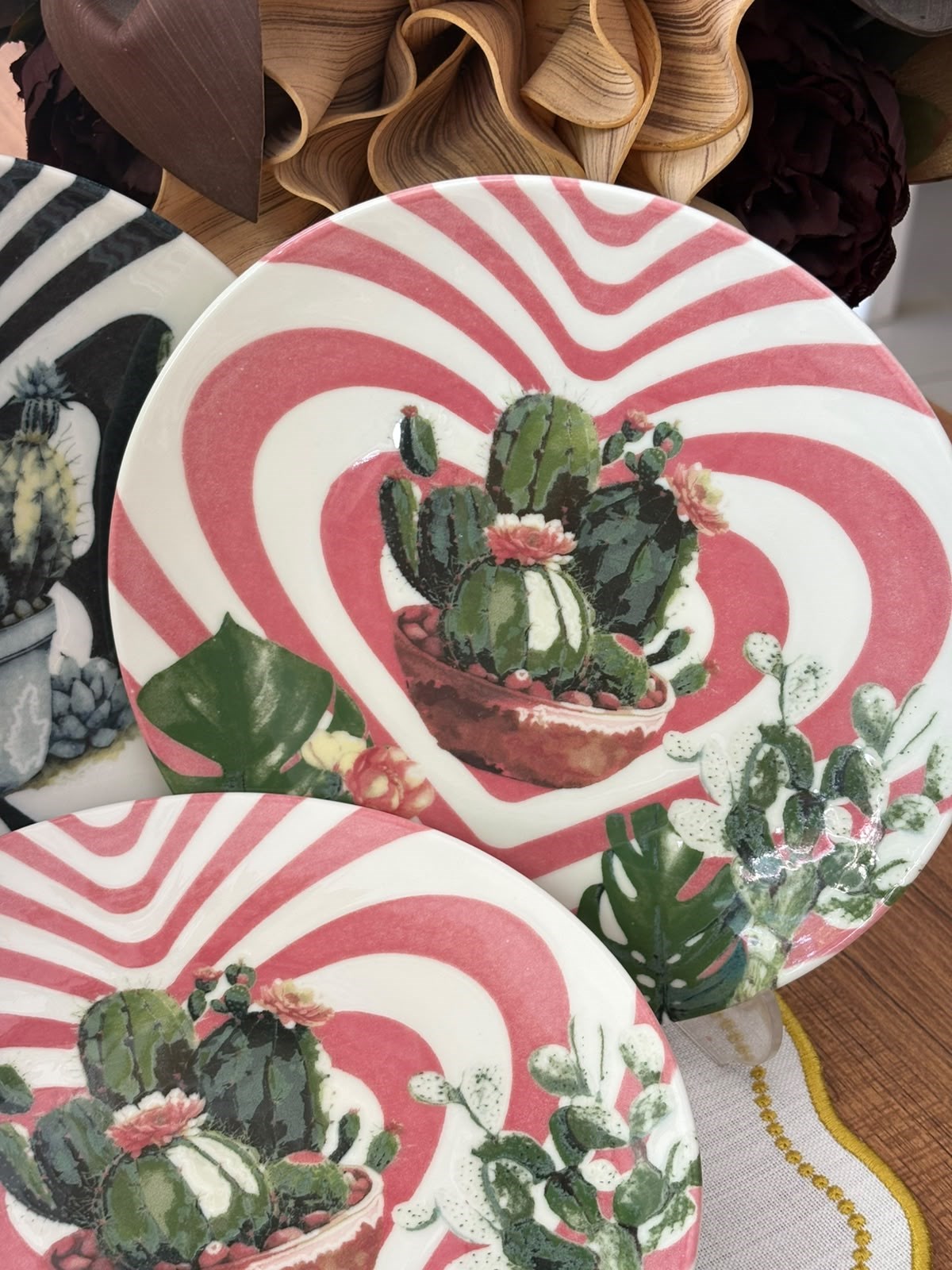Kaktüs 6'lı 20 cm Porselen Pasta Tabağı