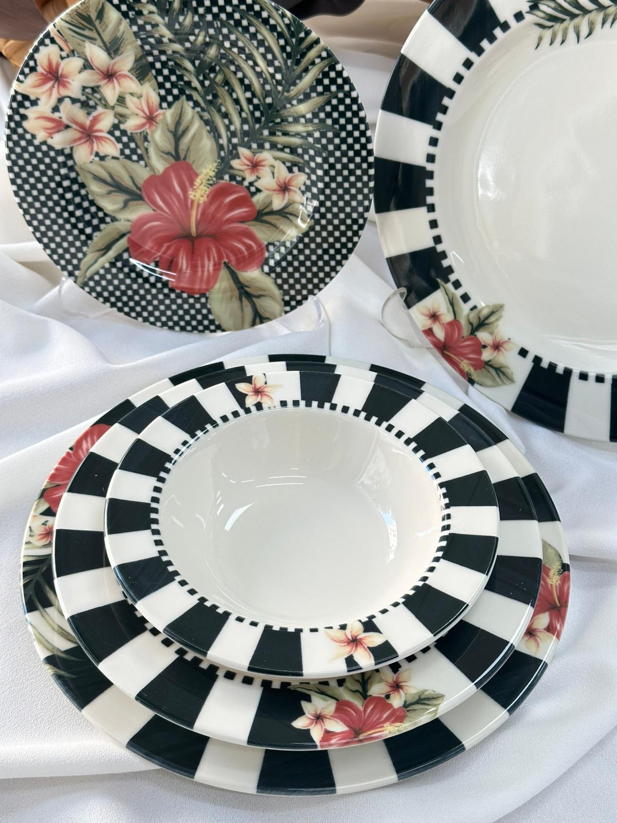 Kosova Yemek Takımı 24 Parça 6 Kişilik Black Flower