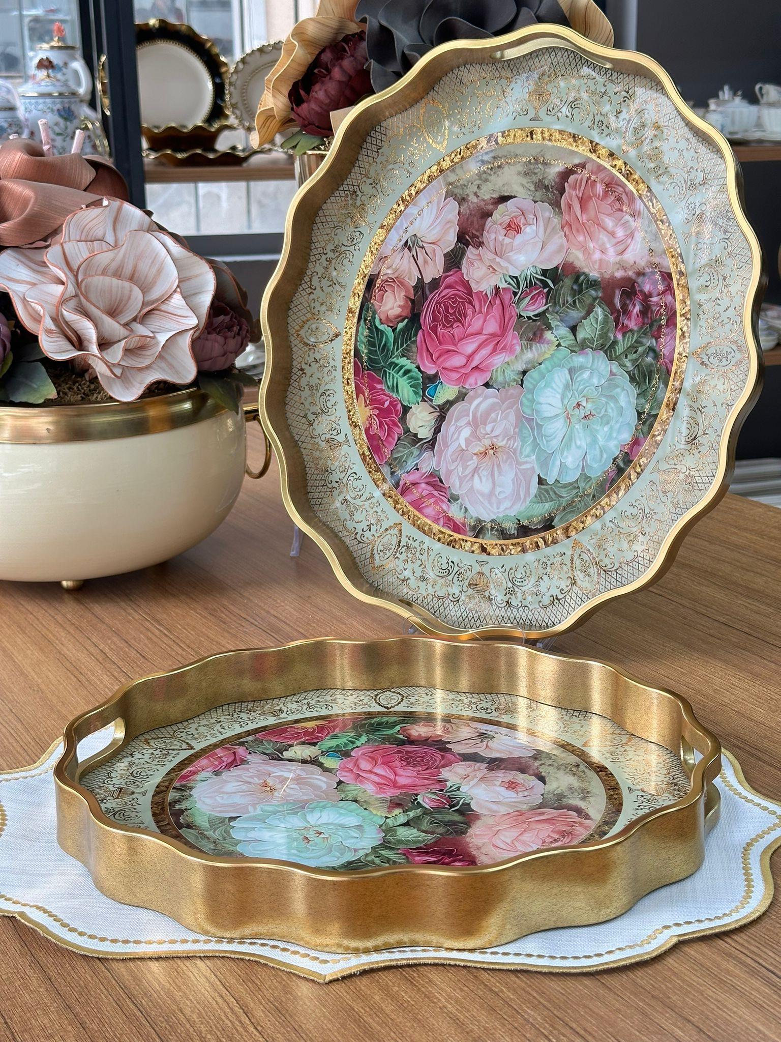 Red Rose 2'li Oval Ahşap Tepsi