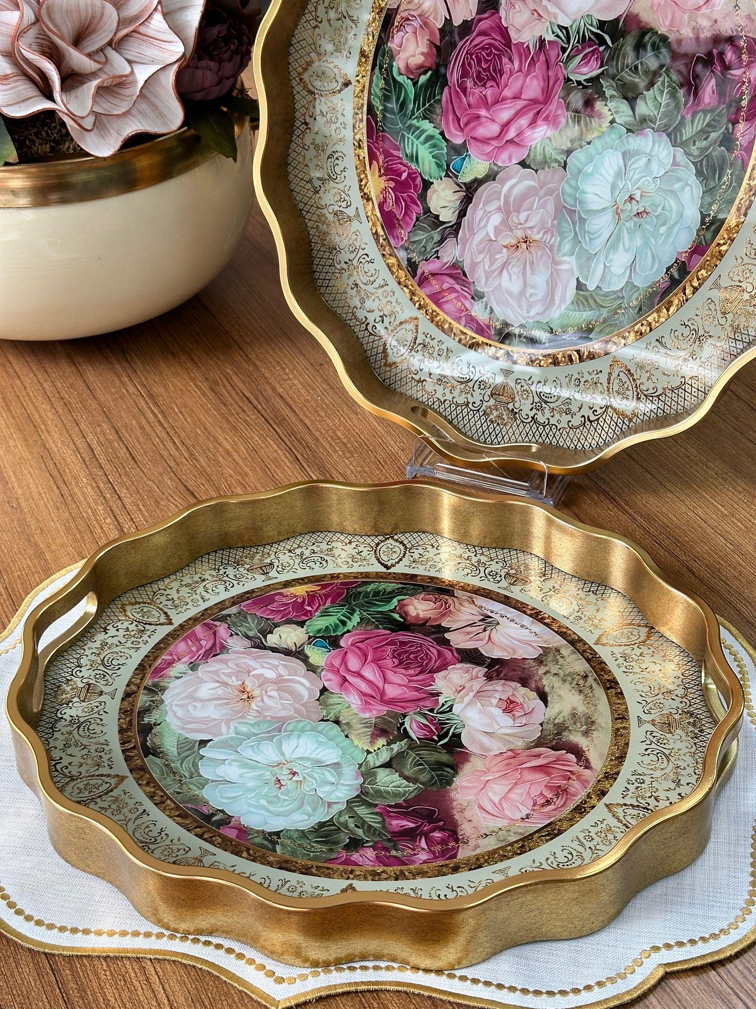 Red Rose 2'li Oval Ahşap Tepsi