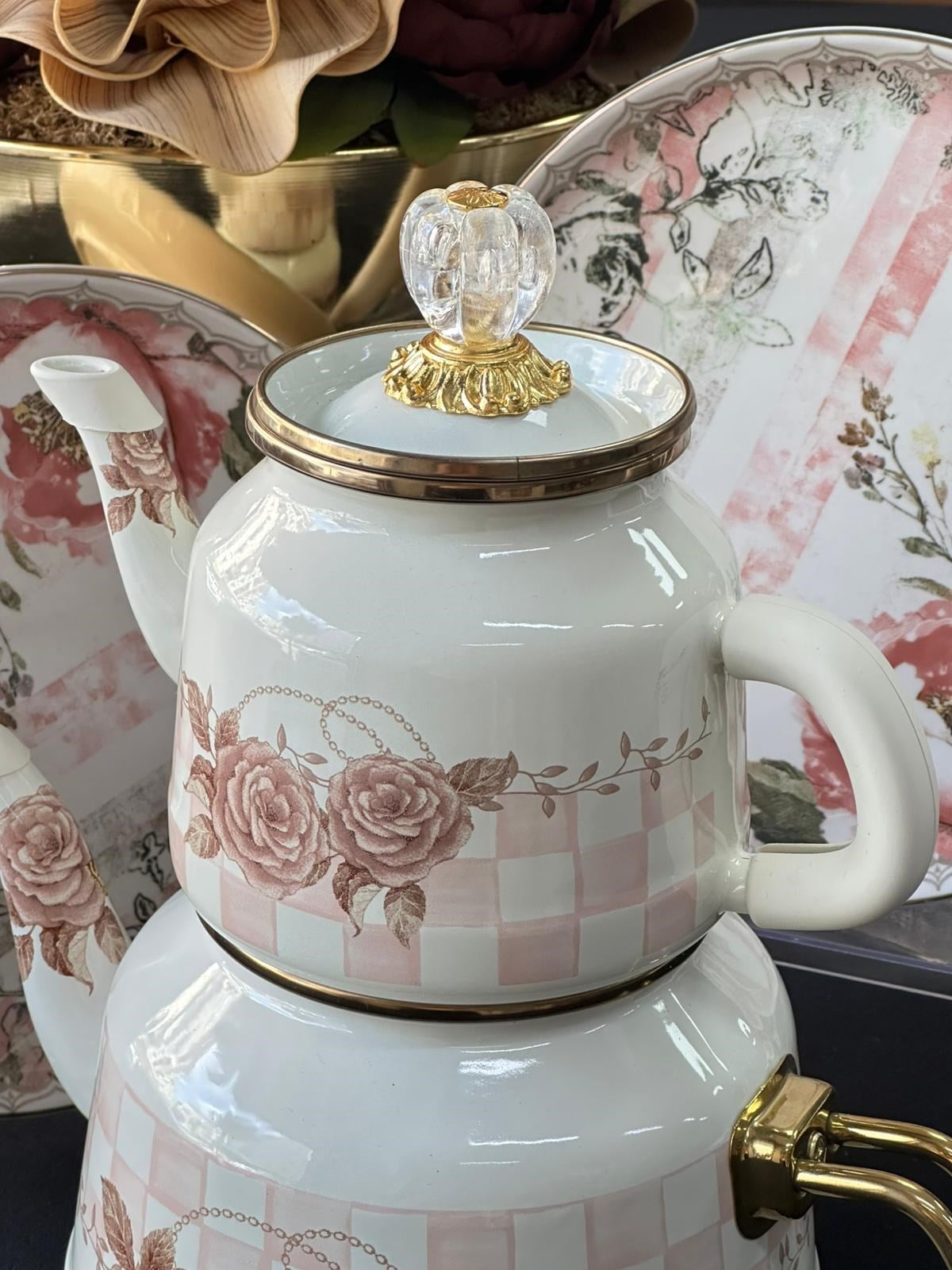 Rosadora Emaye Çaydanlık