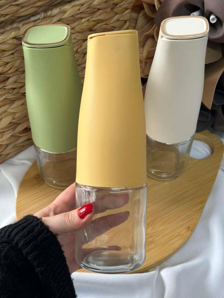 Sarı & Cam Yağdanlık 500ml Yerçekimi Otomatik Kapak Stilli Damlatmayan Ağızlı Yağlık Sosluk