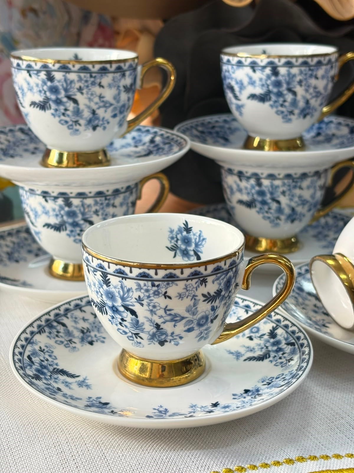 Türk Kahve Fincanı Blue Rosalia 6 Kişilik 12 Parça