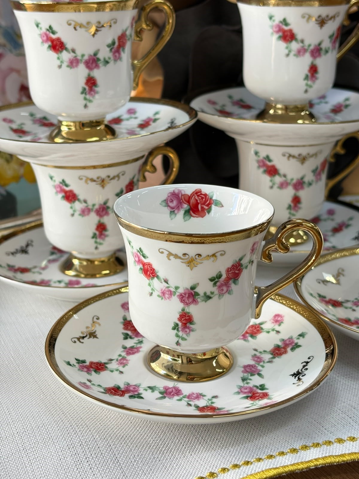 Türk Kahve Fincanı Gold Rose 6 Kişilik 12 Parça