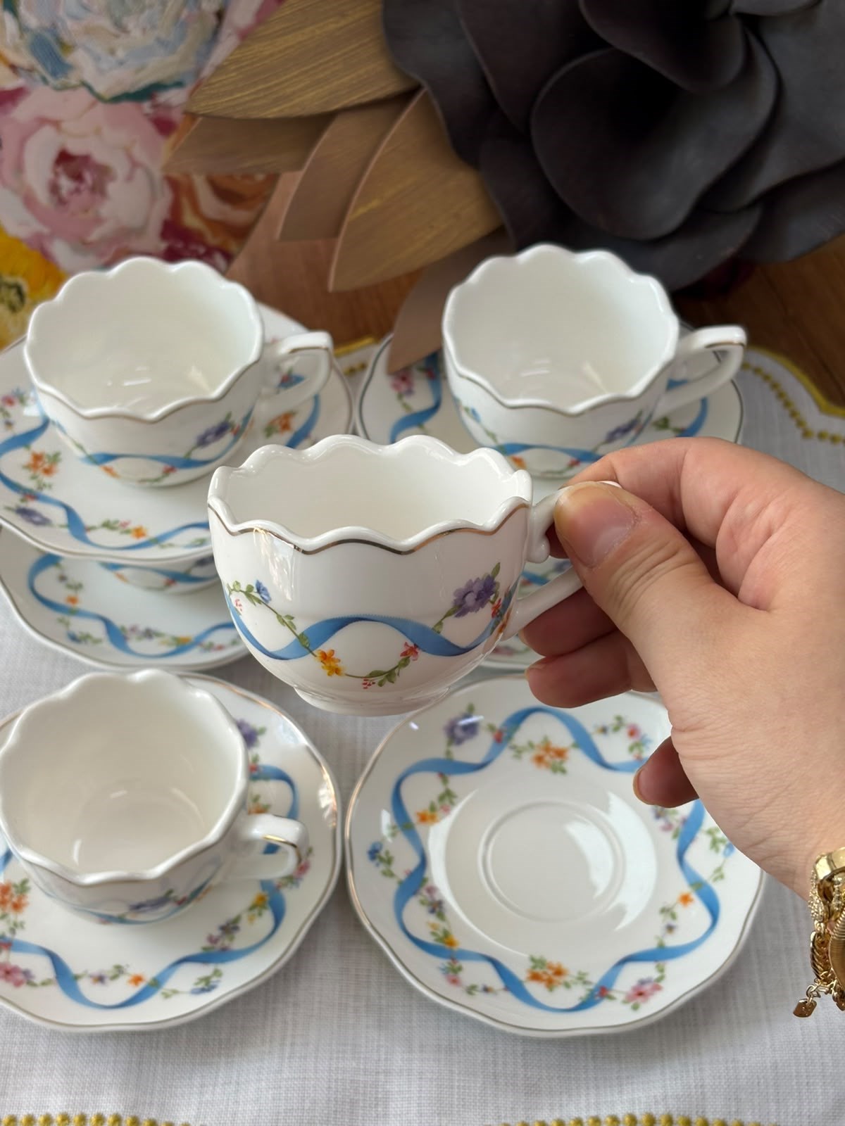 Türk Kahve Fincanı Golden Garden 6 Kişilik 12 Parça Mavi