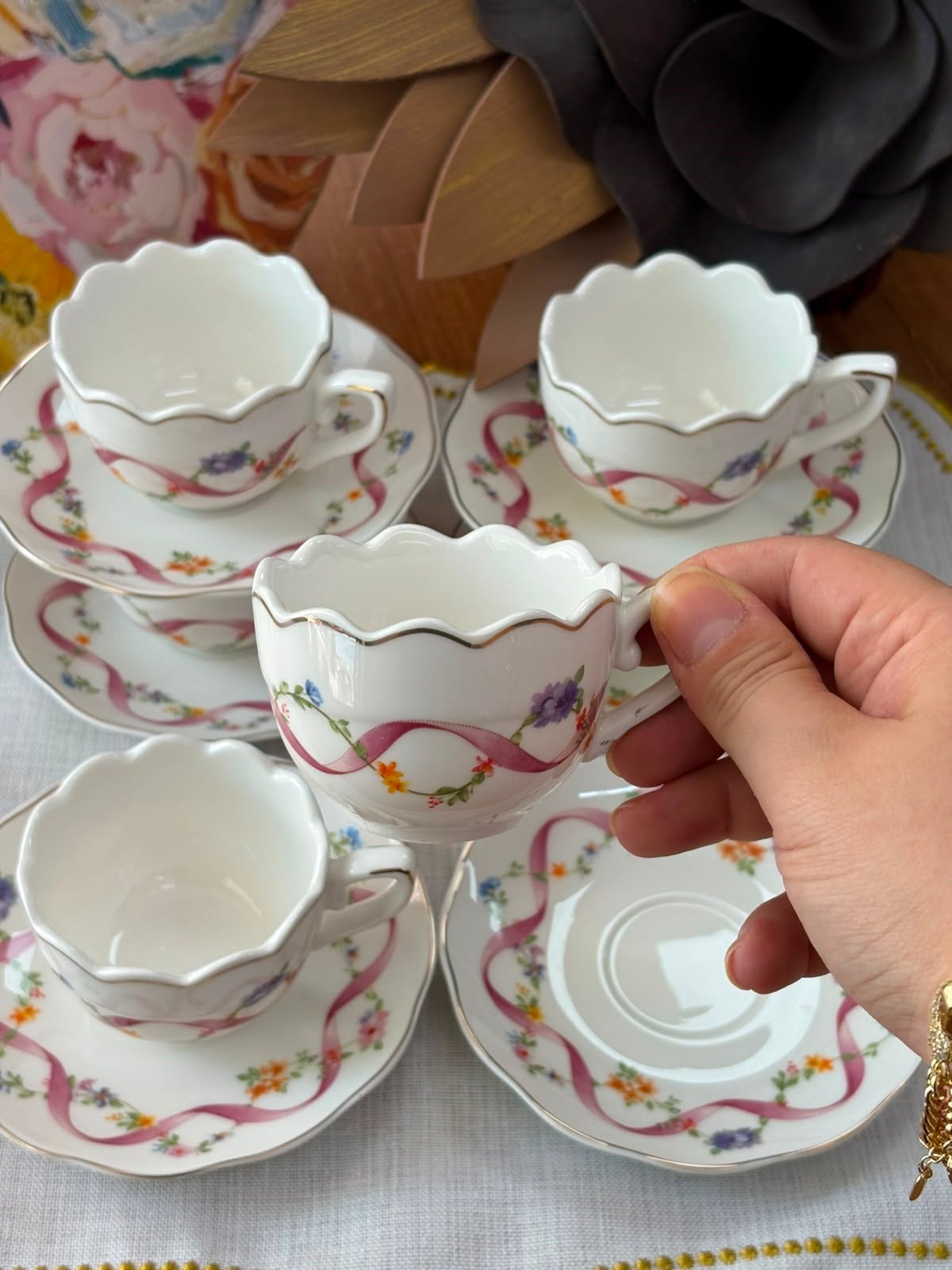 Türk Kahve Fincanı Golden Garden 6 Kişilik 12 Parça Pembe