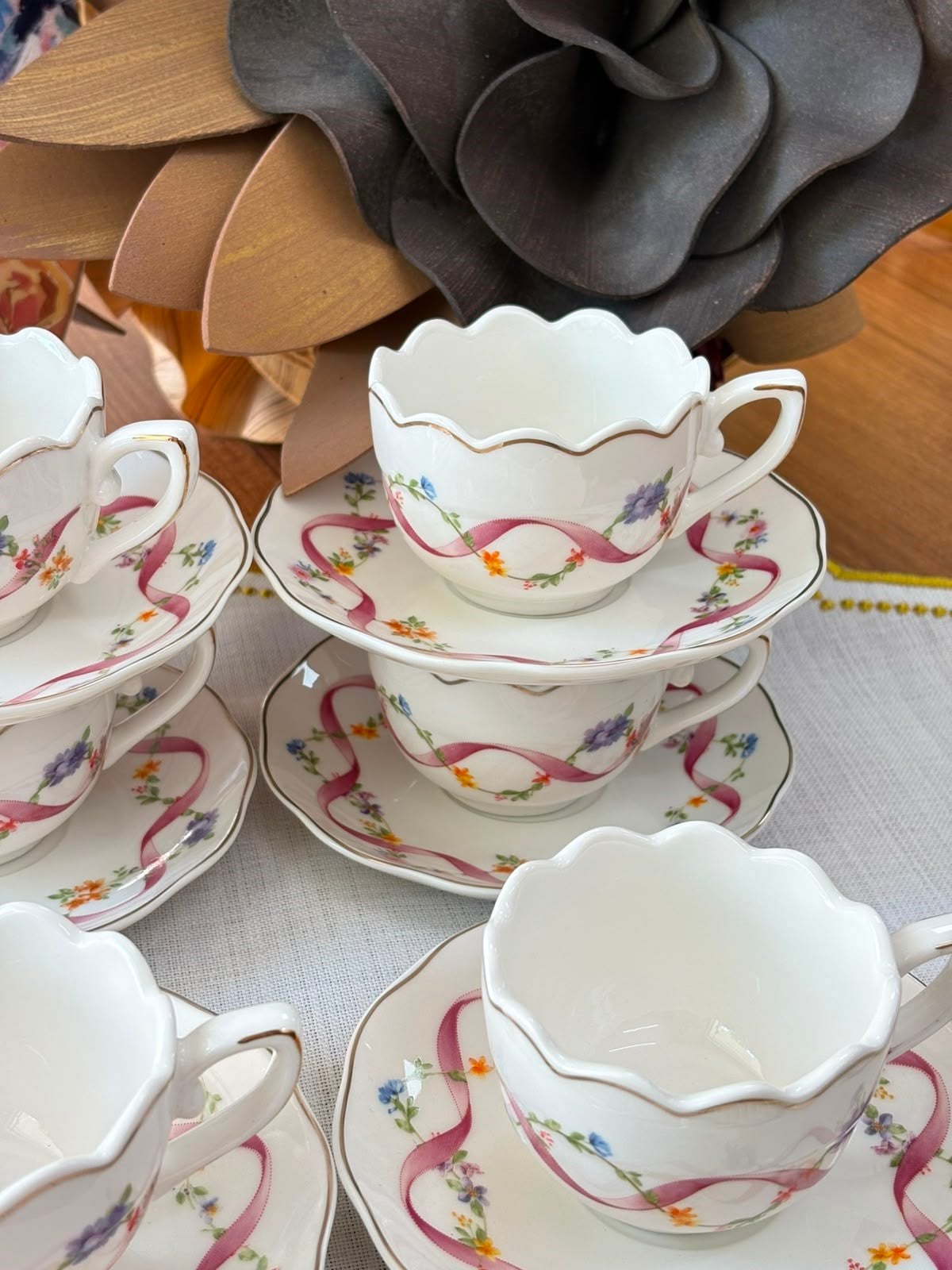 Türk Kahve Fincanı Golden Garden 6 Kişilik 12 Parça Pembe