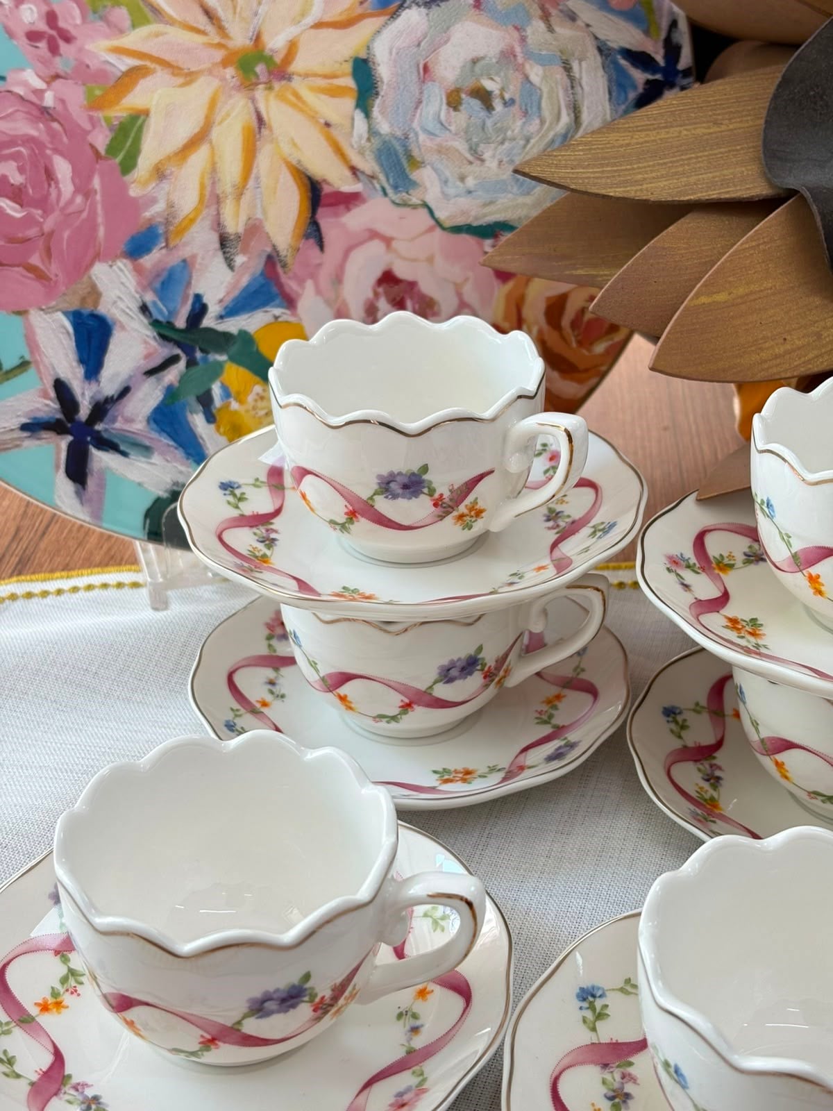 Türk Kahve Fincanı Golden Garden 6 Kişilik 12 Parça Pembe