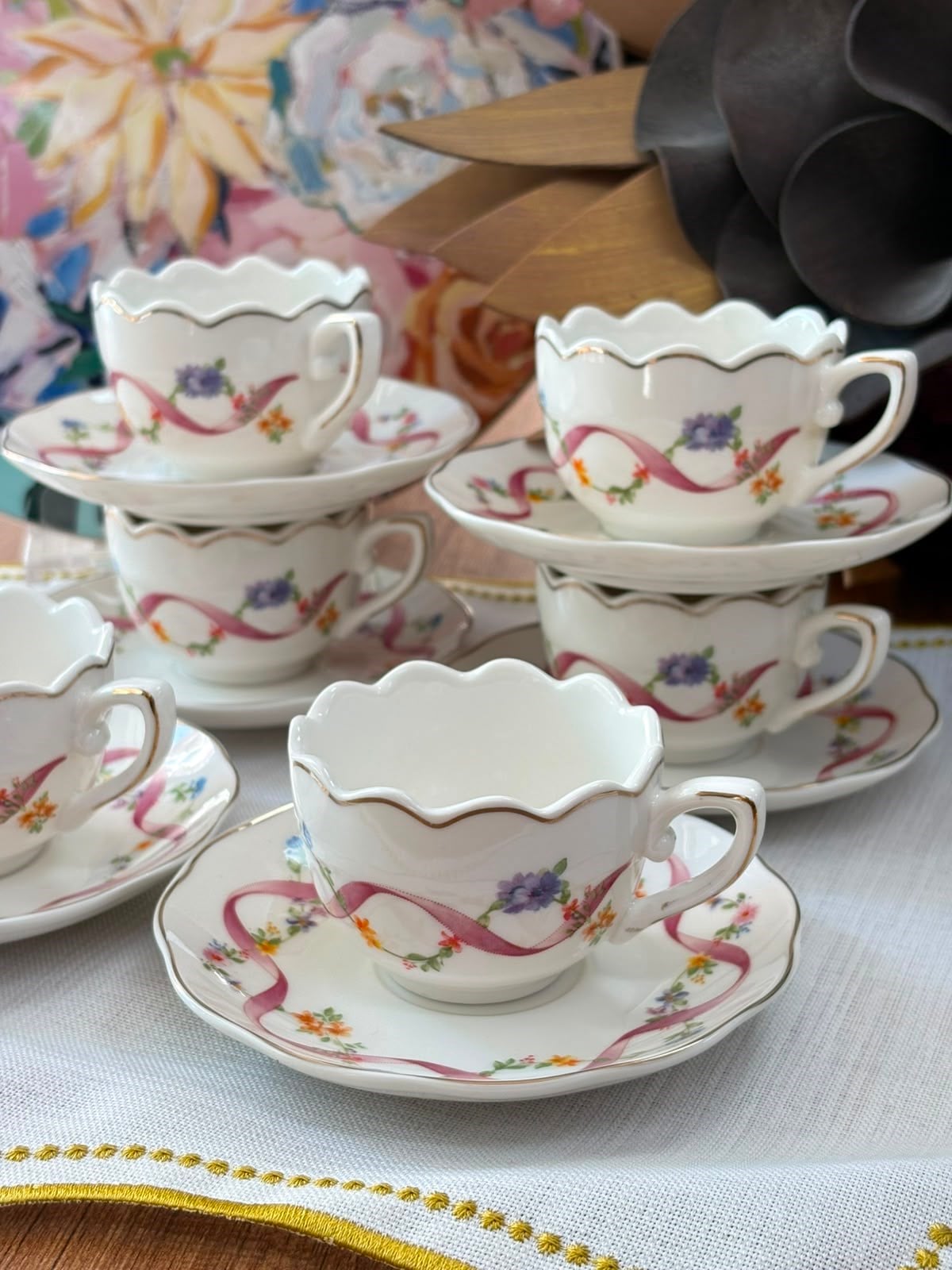 Türk Kahve Fincanı Golden Garden 6 Kişilik 12 Parça Pembe