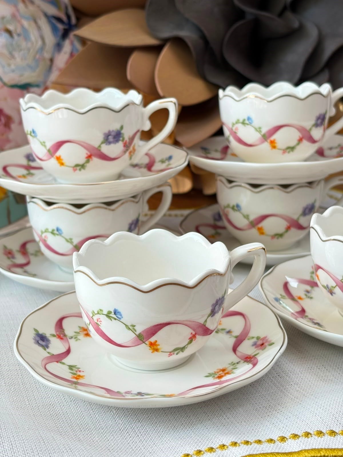 Türk Kahve Fincanı Golden Garden 6 Kişilik 12 Parça Pembe
