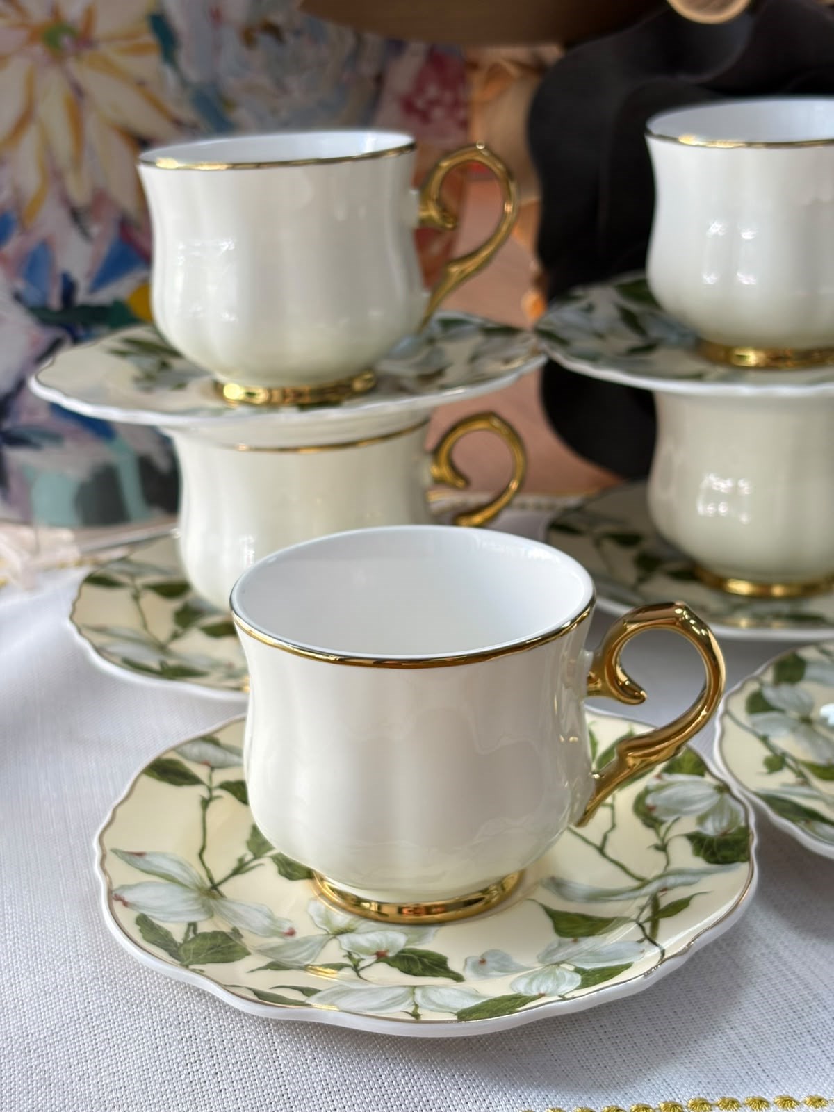 Türk Kahve Fincanı Ivory Magnolia 6 Kişilik 12 Parça