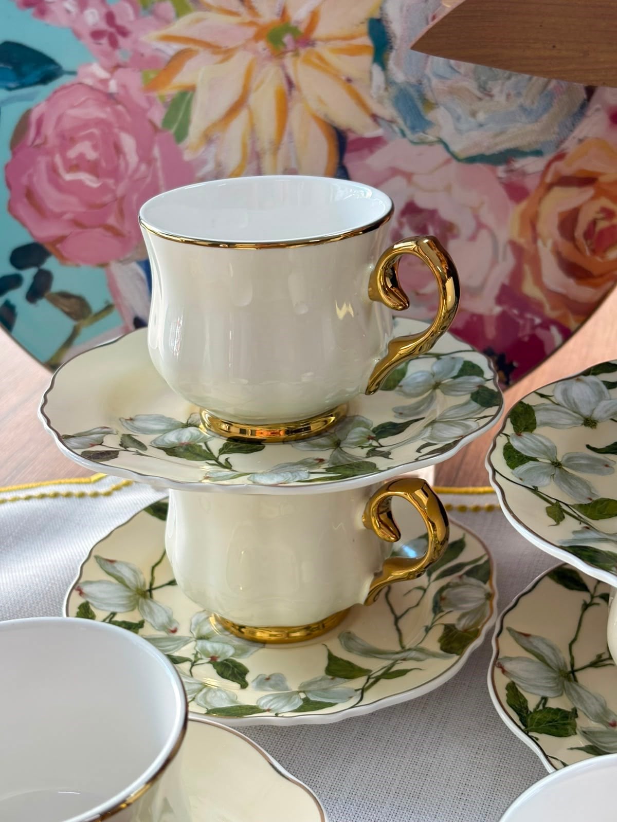 Türk Kahve Fincanı Ivory Magnolia 6 Kişilik 12 Parça
