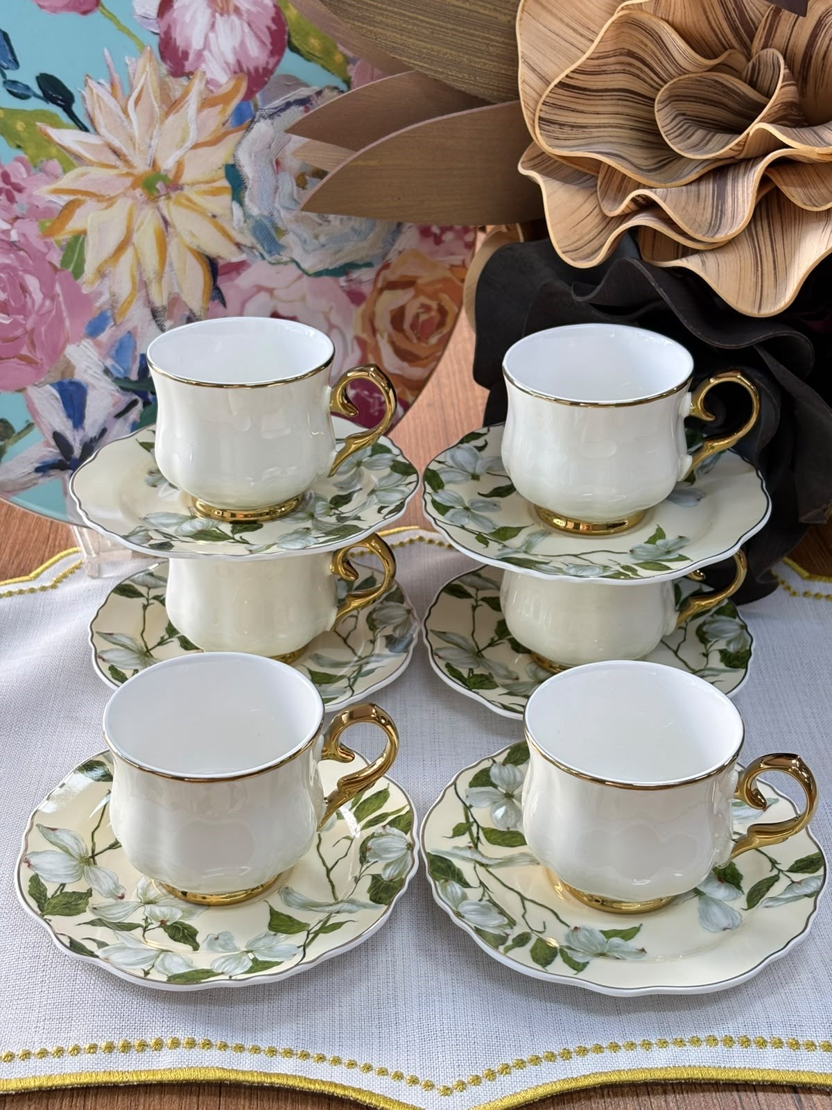 Türk Kahve Fincanı Ivory Magnolia 6 Kişilik 12 Parça