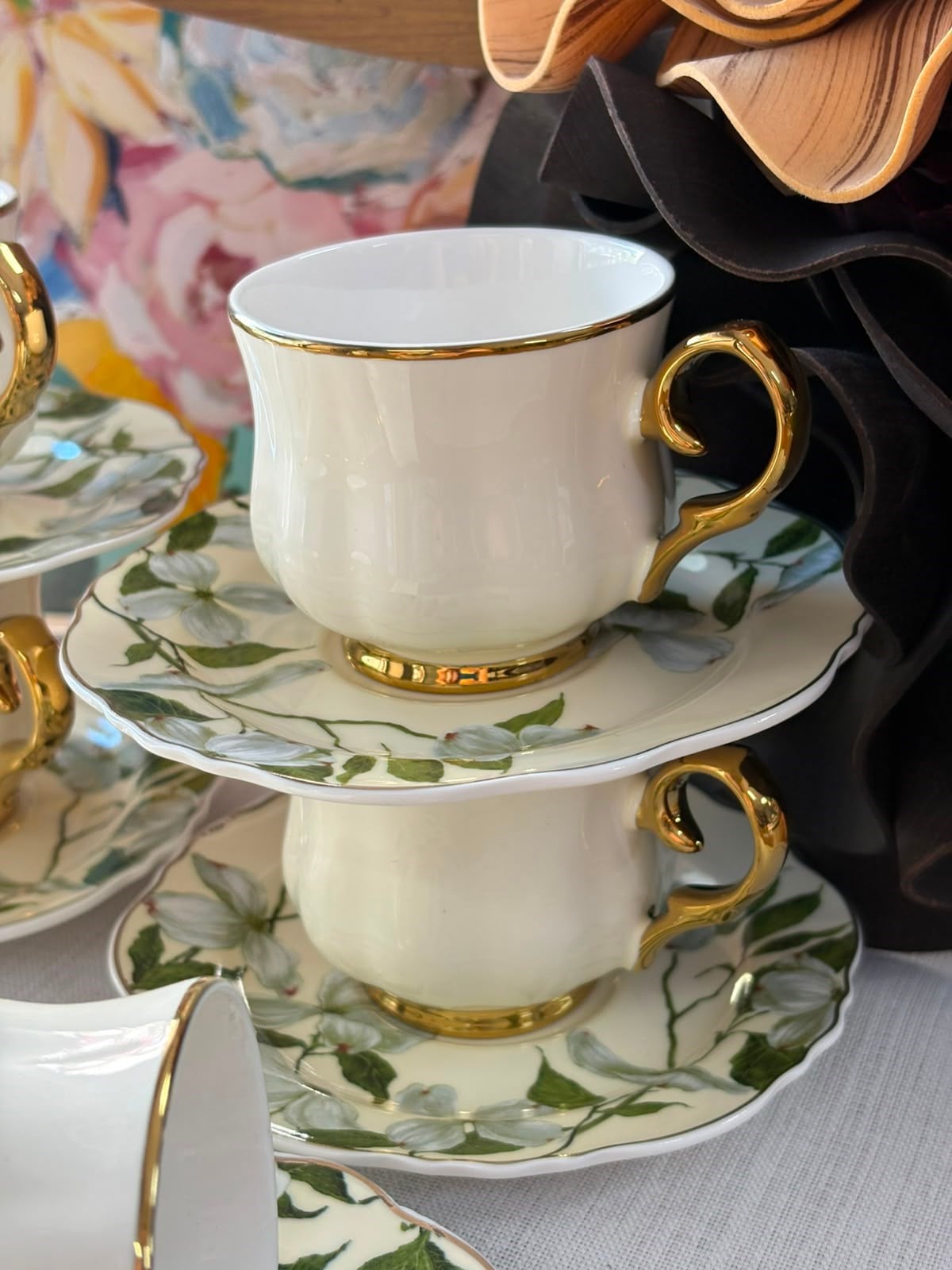 Türk Kahve Fincanı Ivory Magnolia 6 Kişilik 12 Parça