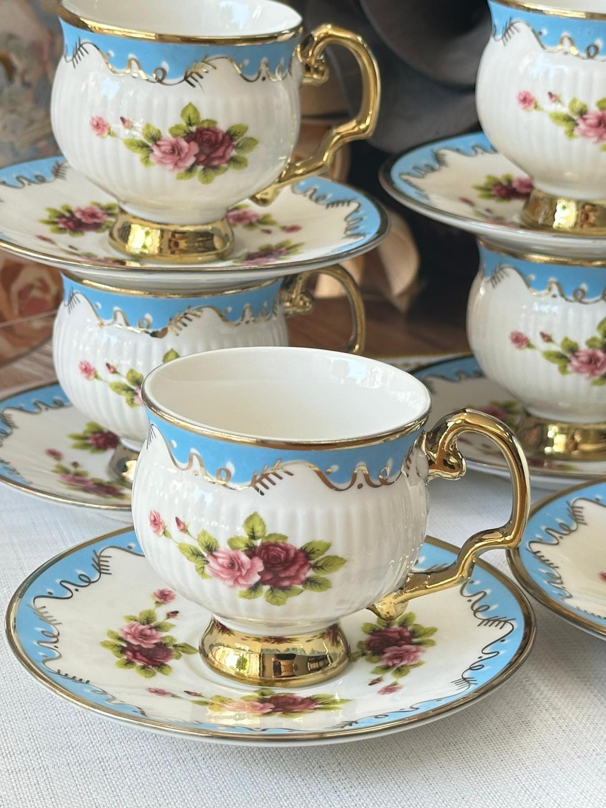 Türk Kahve Fincanı Royal Blue Rose 6 Kişilik 12 Parça