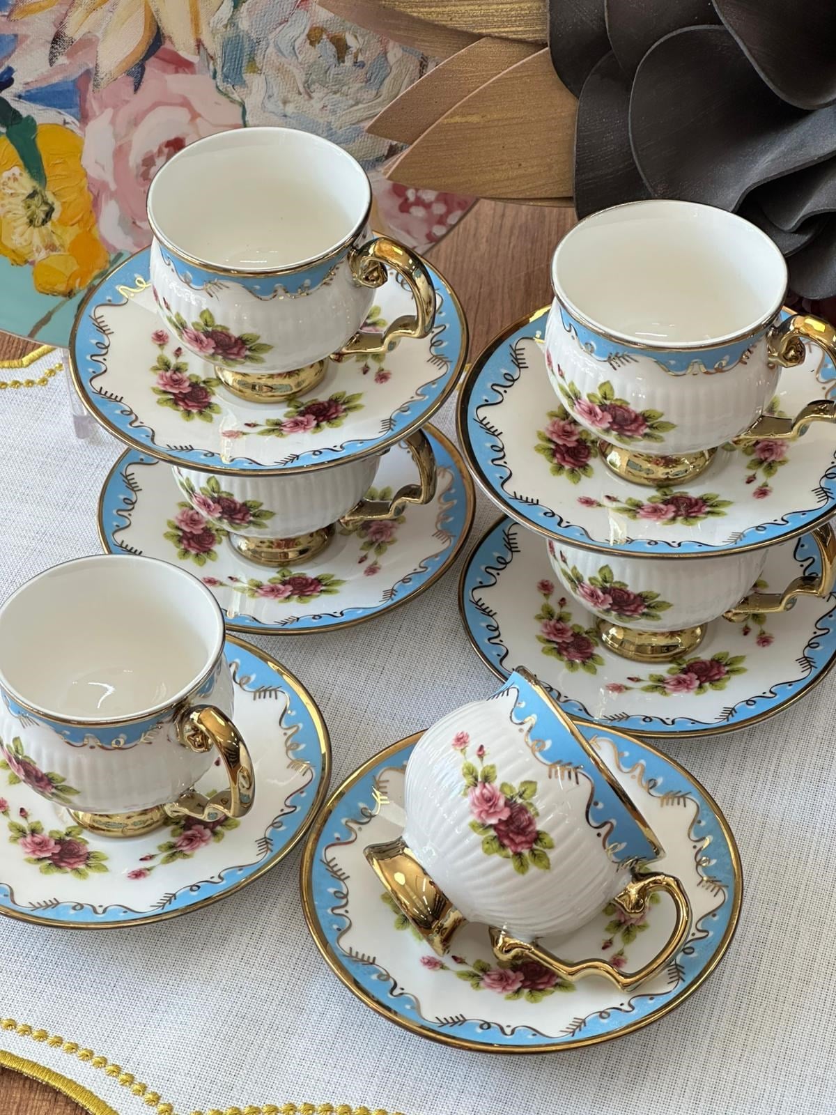 Türk Kahve Fincanı Royal Blue Rose 6 Kişilik 12 Parça