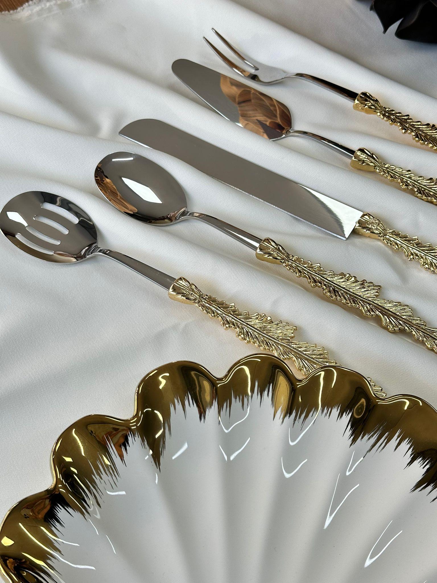 Tüy Desen Gold Servis Kaşık Seti 5 Parça