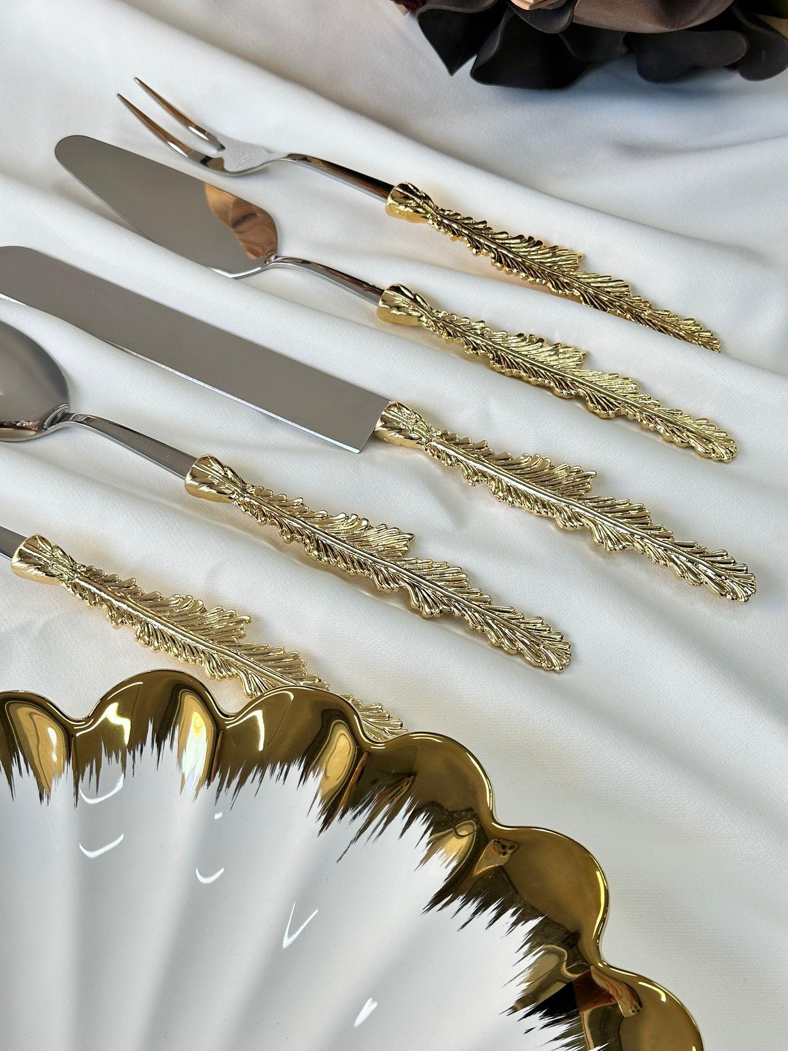 Tüy Desen Gold Servis Kaşık Seti 5 Parça