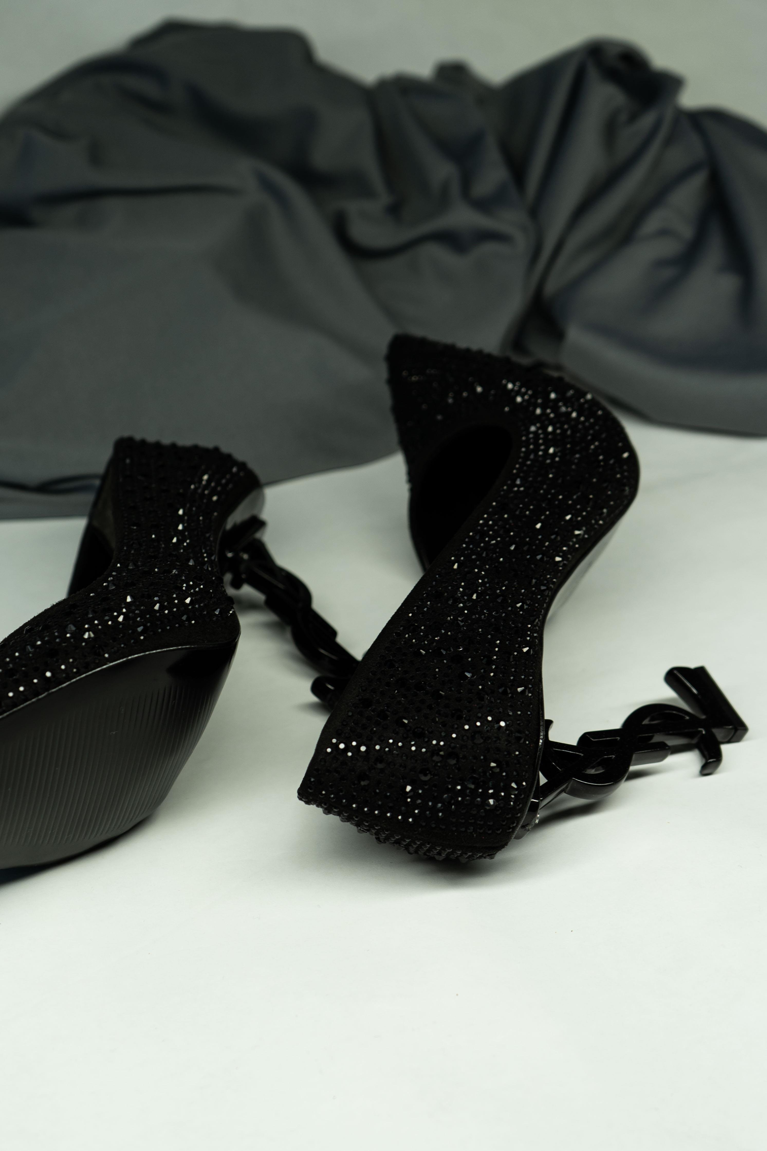 Orion Siyah Taşlı Kadın Siyah Abiye Topuklu Ayakkabı - Kadın Siyah Stiletto 