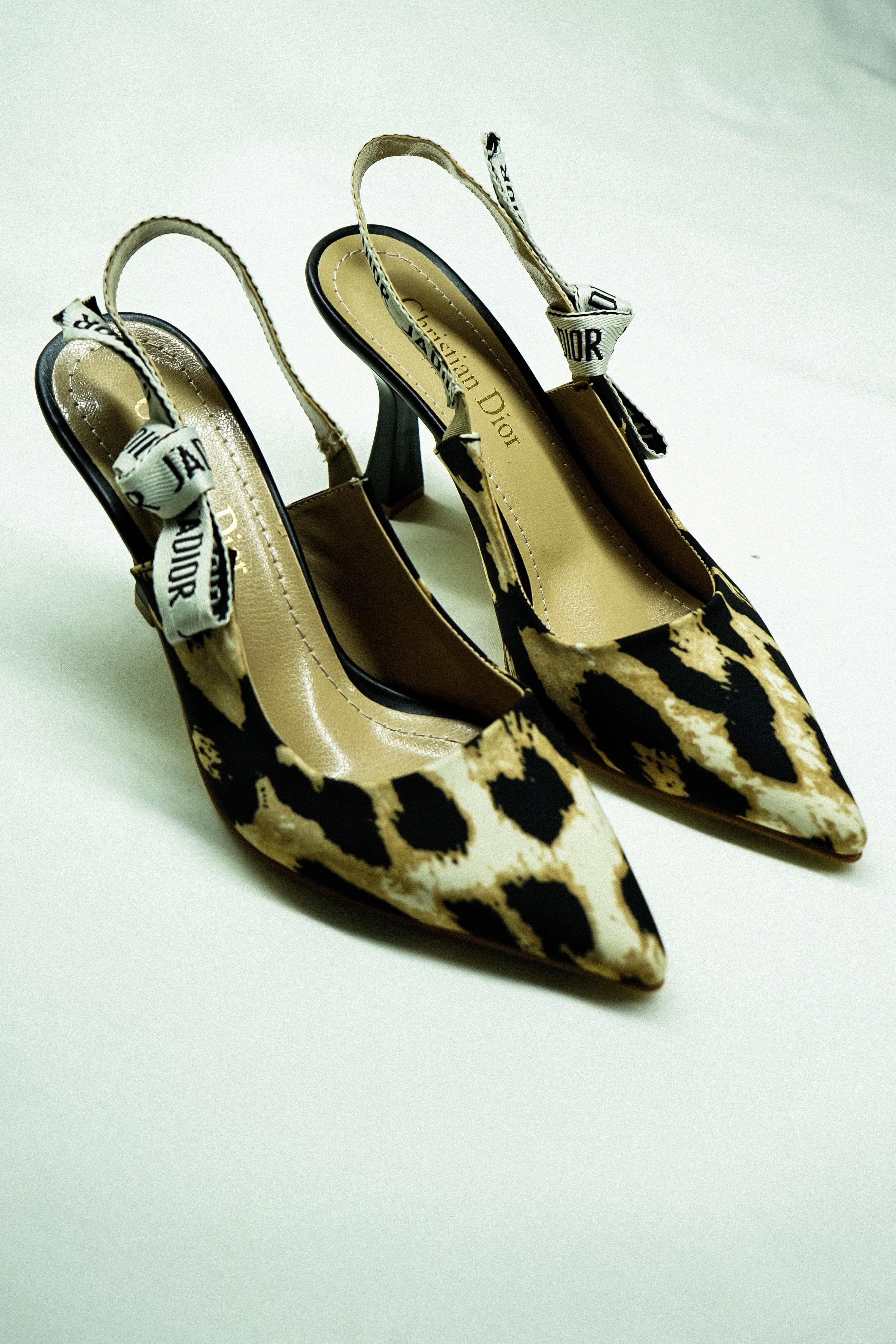 Yanira Leopar Tekstil Sivri Burunlu Arkası Açık Leopar Deri Kadın Stiletto / Leopar Tekstil Topuklu Ayakkabı