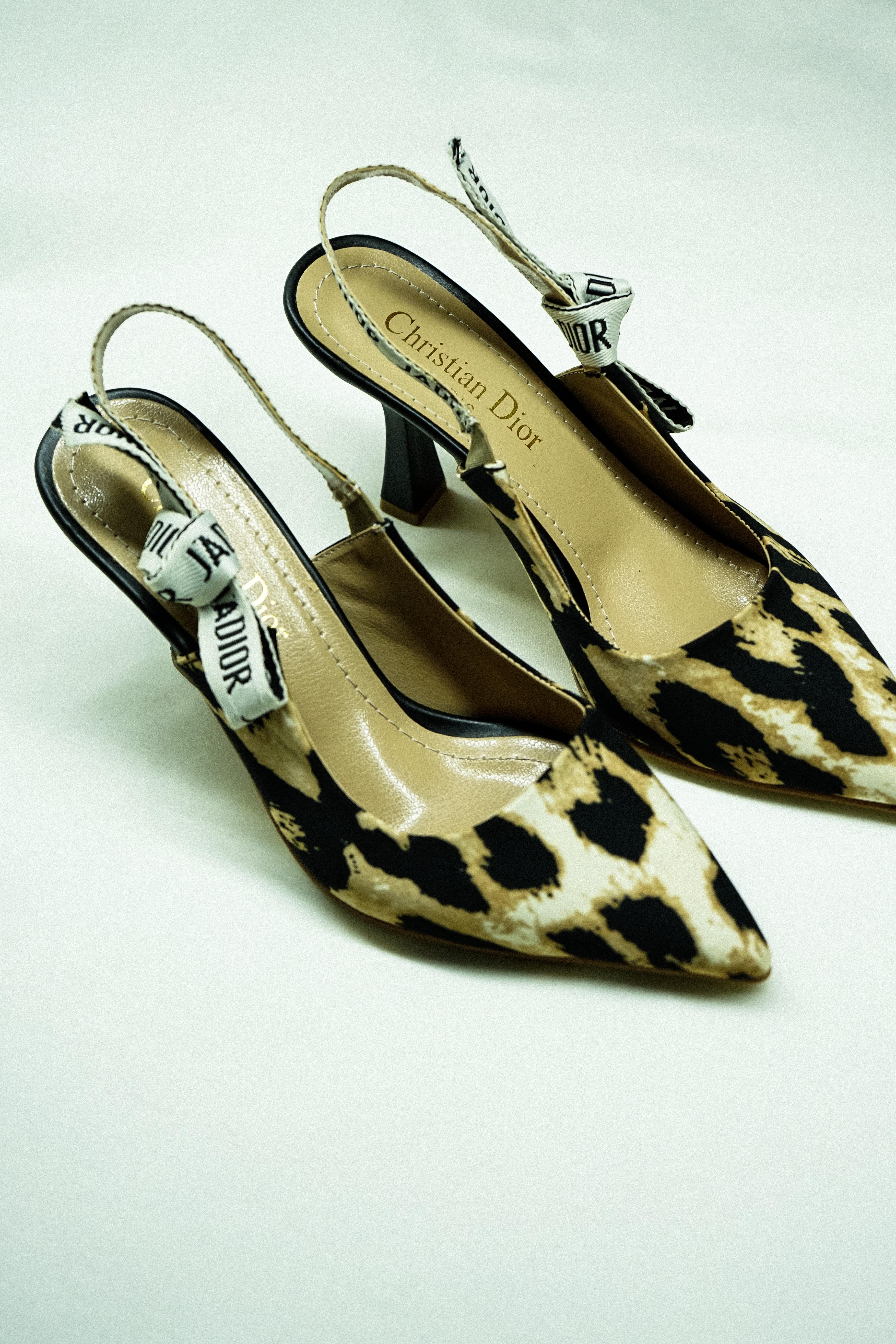 Yanira Leopar Tekstil Sivri Burunlu Arkası Açık Leopar Deri Kadın Stiletto / Leopar Tekstil Topuklu Ayakkabı