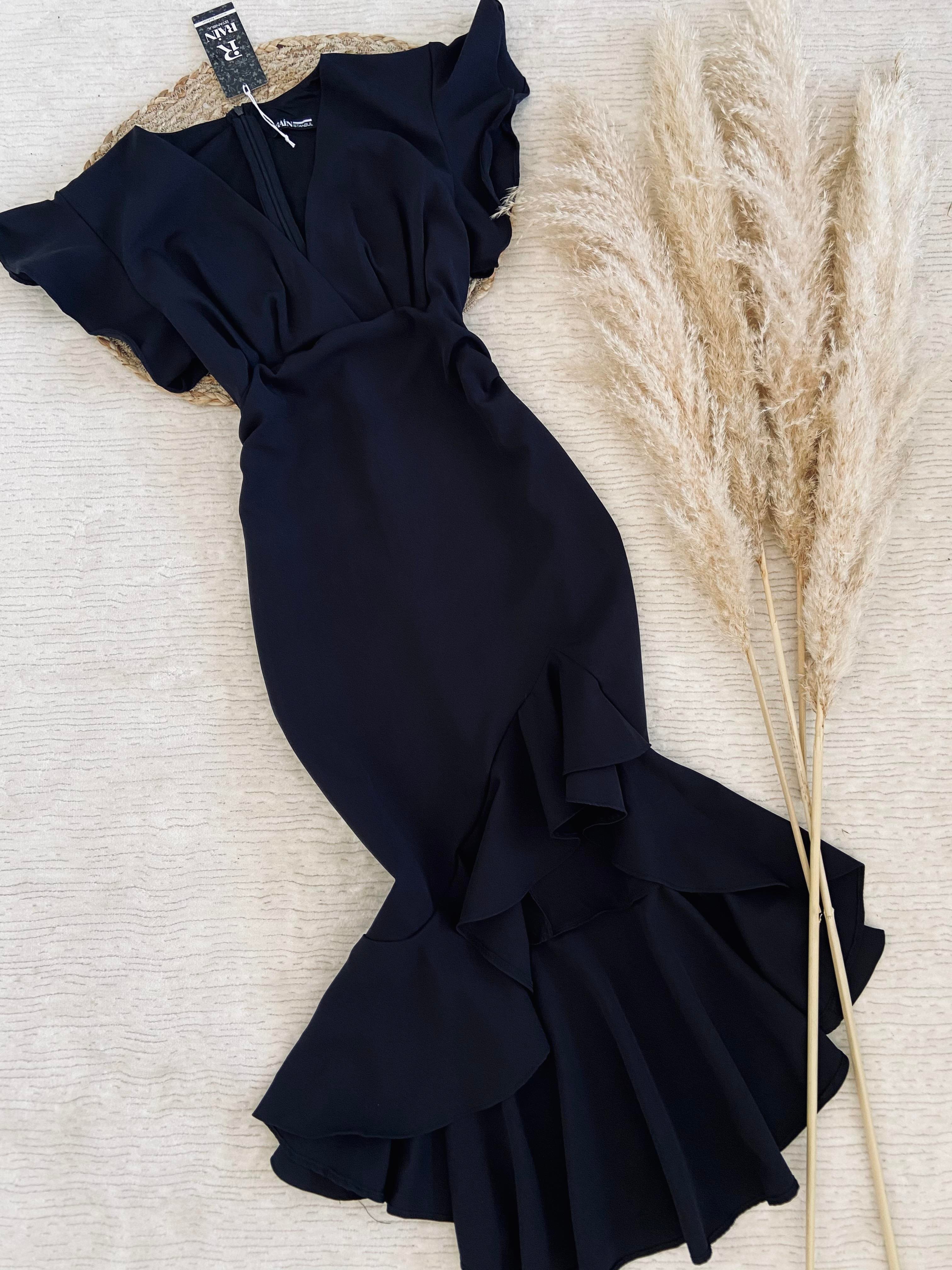 VOLANLI MİDİ BOY ELBİSE