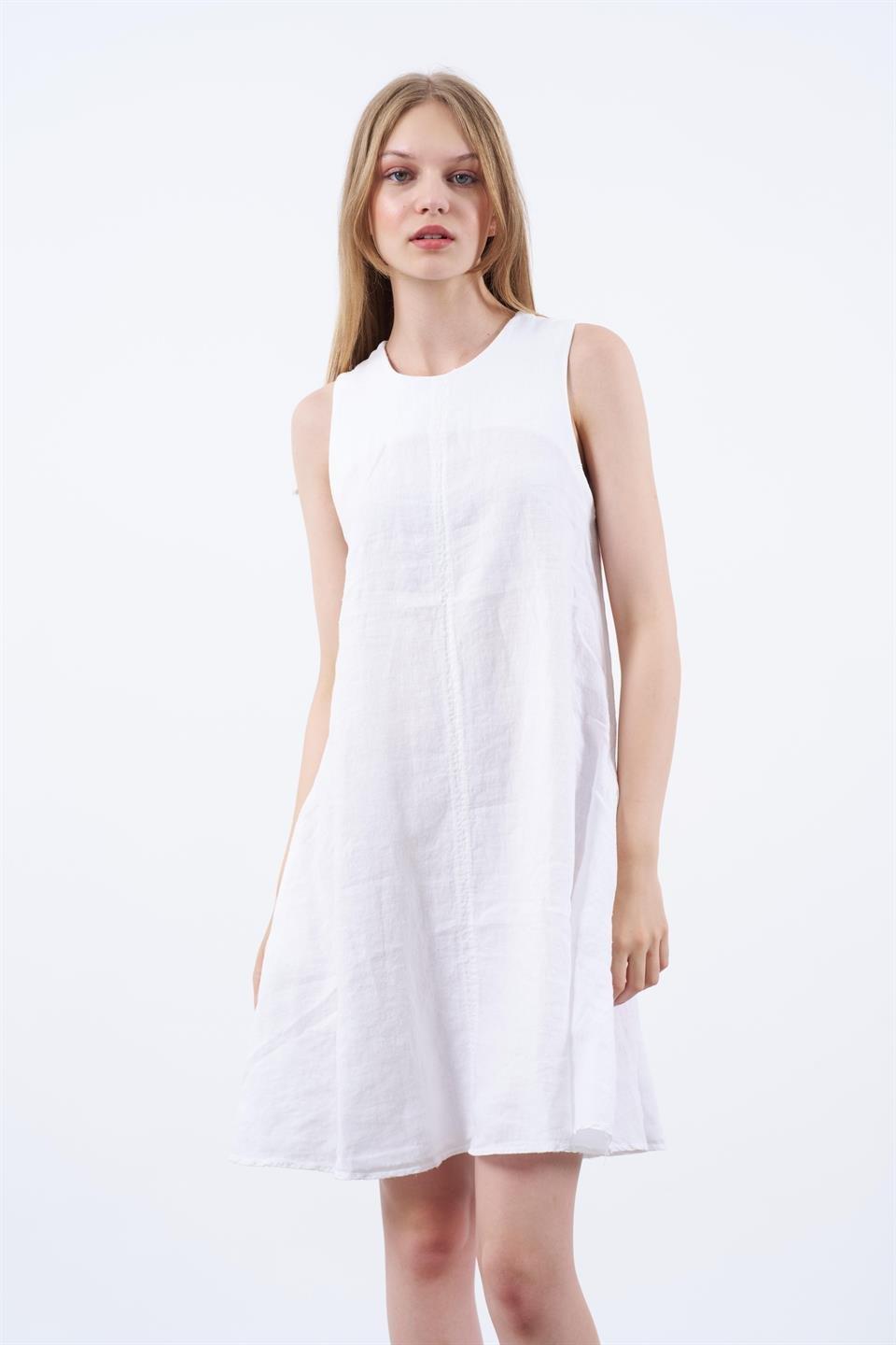 3202 SIFIR KOL KETEN ELBİSE(3181) BEYAZ