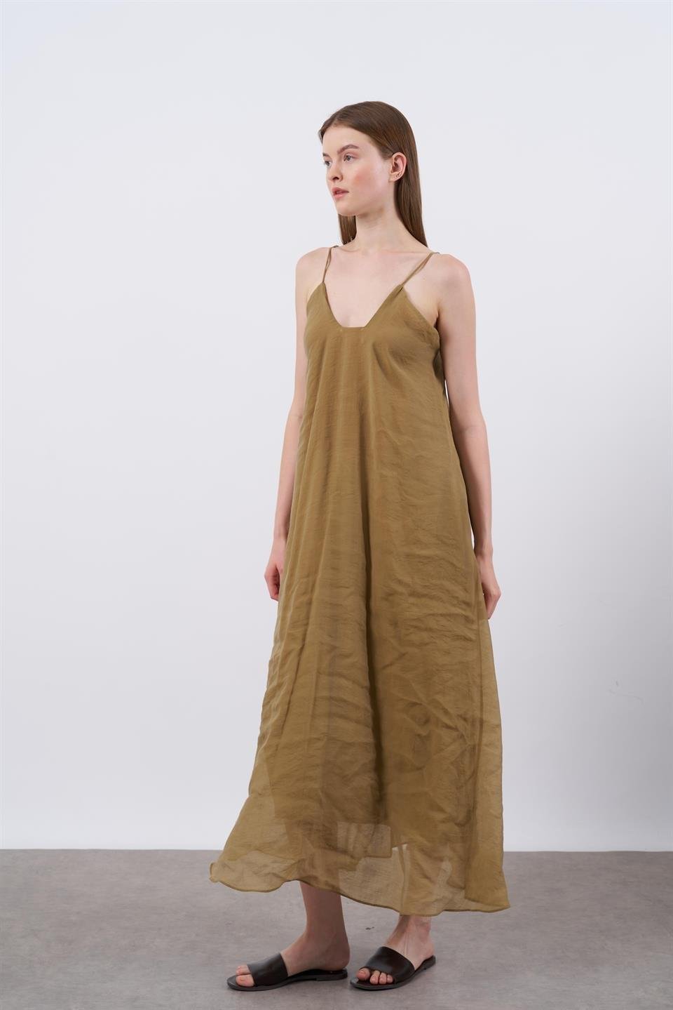 3227 ASKILI ELBİSE OLİVE