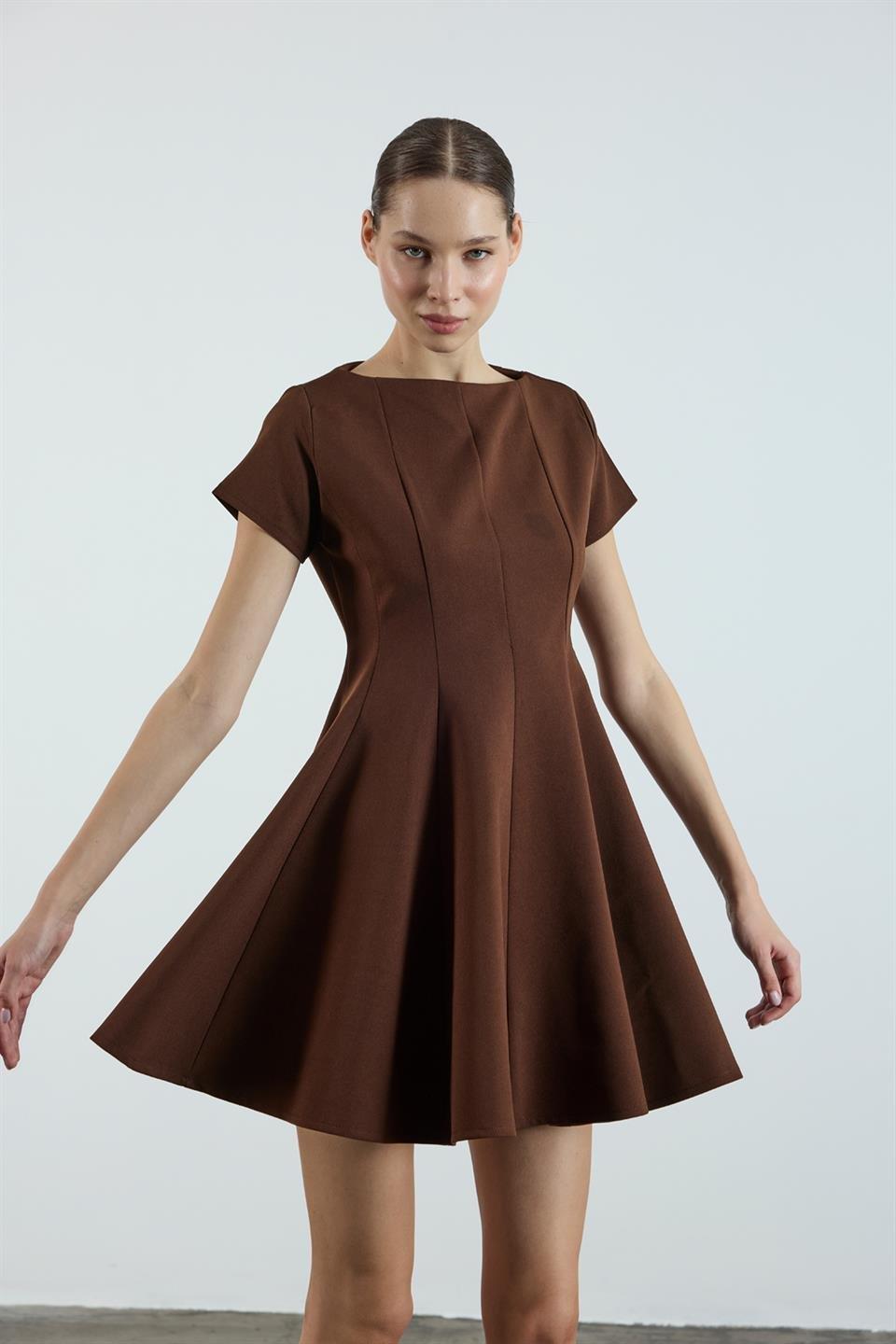 3272 GODELİ ELBİSE KAHVE