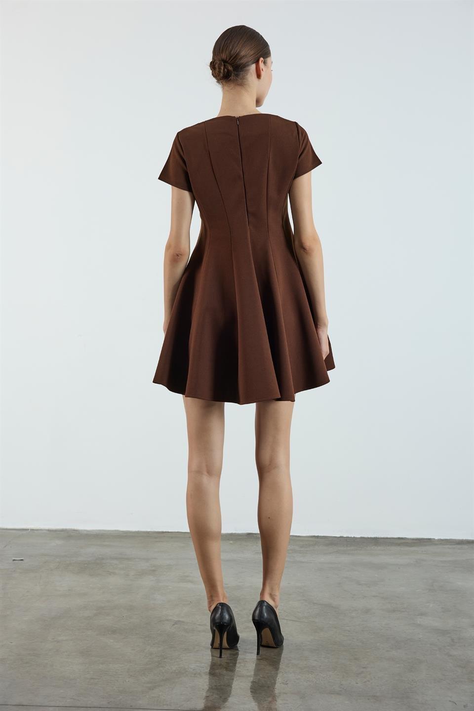 3272 GODELİ ELBİSE KAHVE