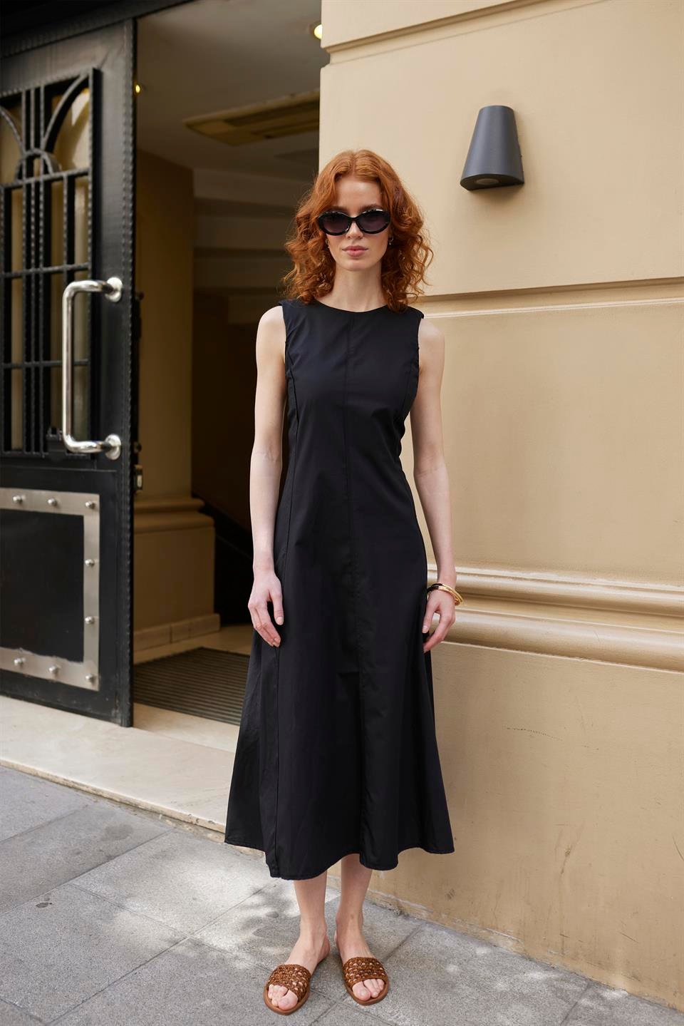 3292 PENSLİ ELBİSE SİYAH