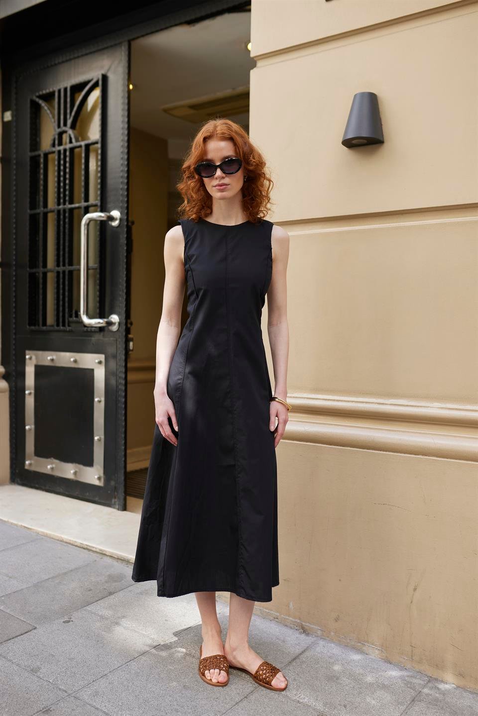 3292 PENSLİ ELBİSE SİYAH