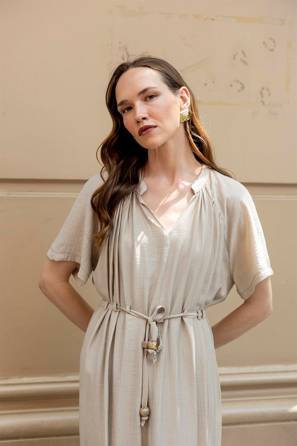 3305 KISA KOLLU ELBİSE BEJ