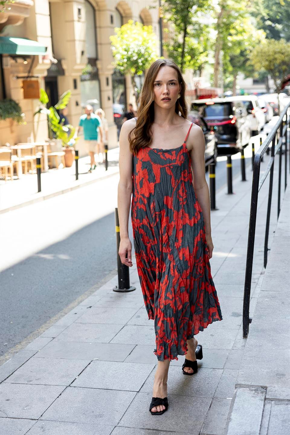 3306 ASKILI DESENLİ ELBİSE ANTRASİT