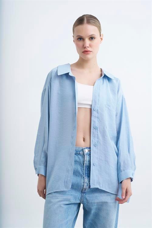 4612 DÜŞÜK OMUZLU OVERSİZE GÖMLEK AÇIK MAVİ