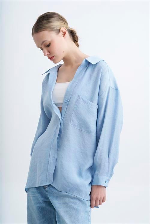 4612 DÜŞÜK OMUZLU OVERSİZE GÖMLEK AÇIK MAVİ